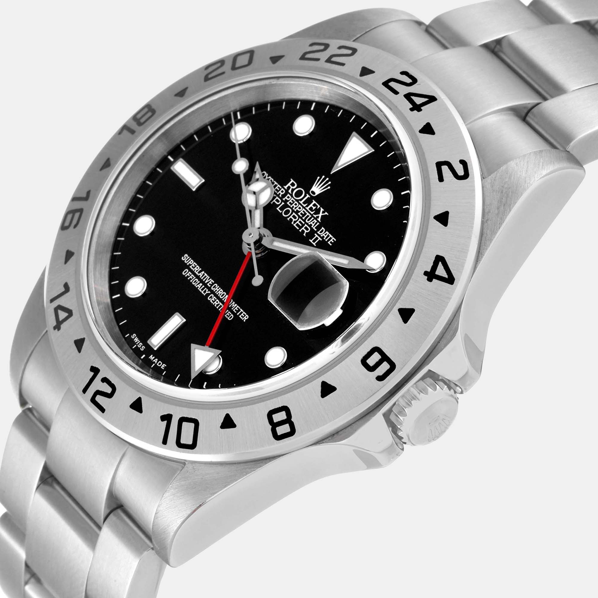 

Rolex Black Stainless Steel Explorer II 16570 Men's Wristwatch 40 mm