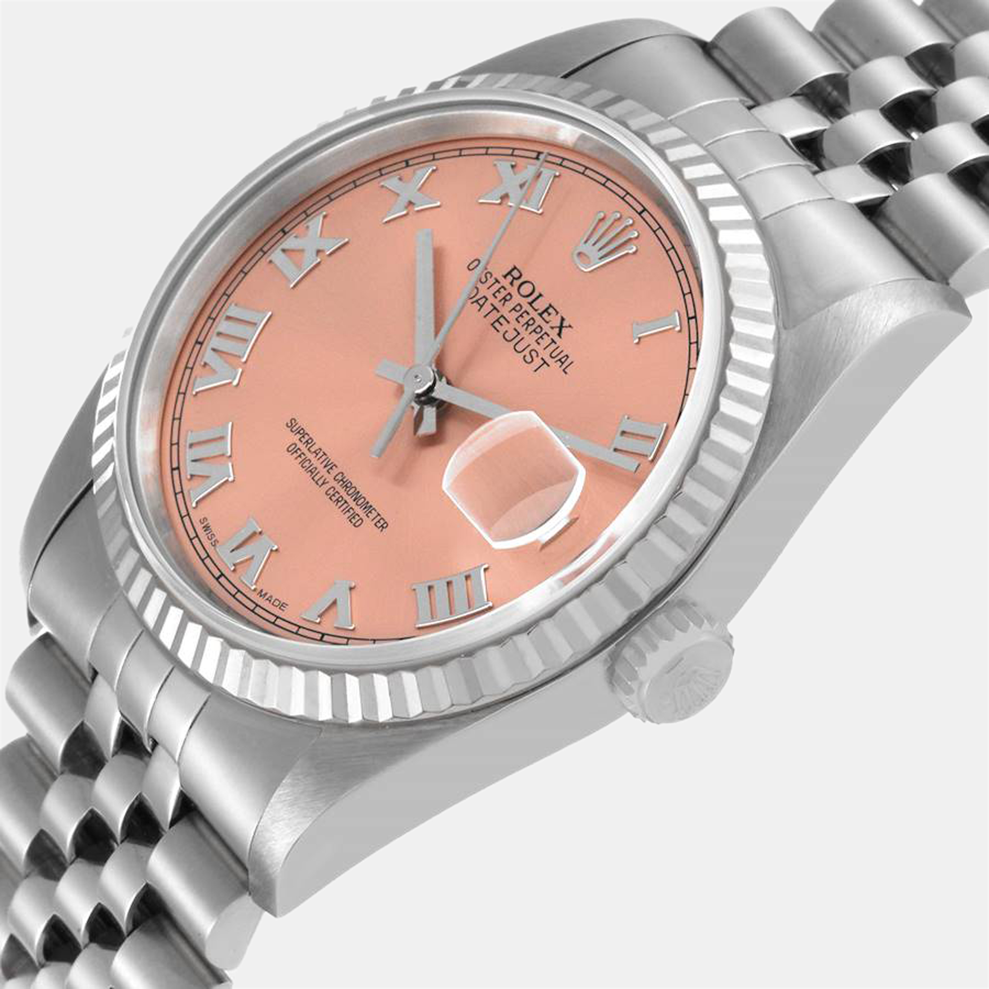 

Rolex Salmon 18K White Gold And Stainless Steel Datejust 16234 Men's Wristwatch 36 mm, Pink