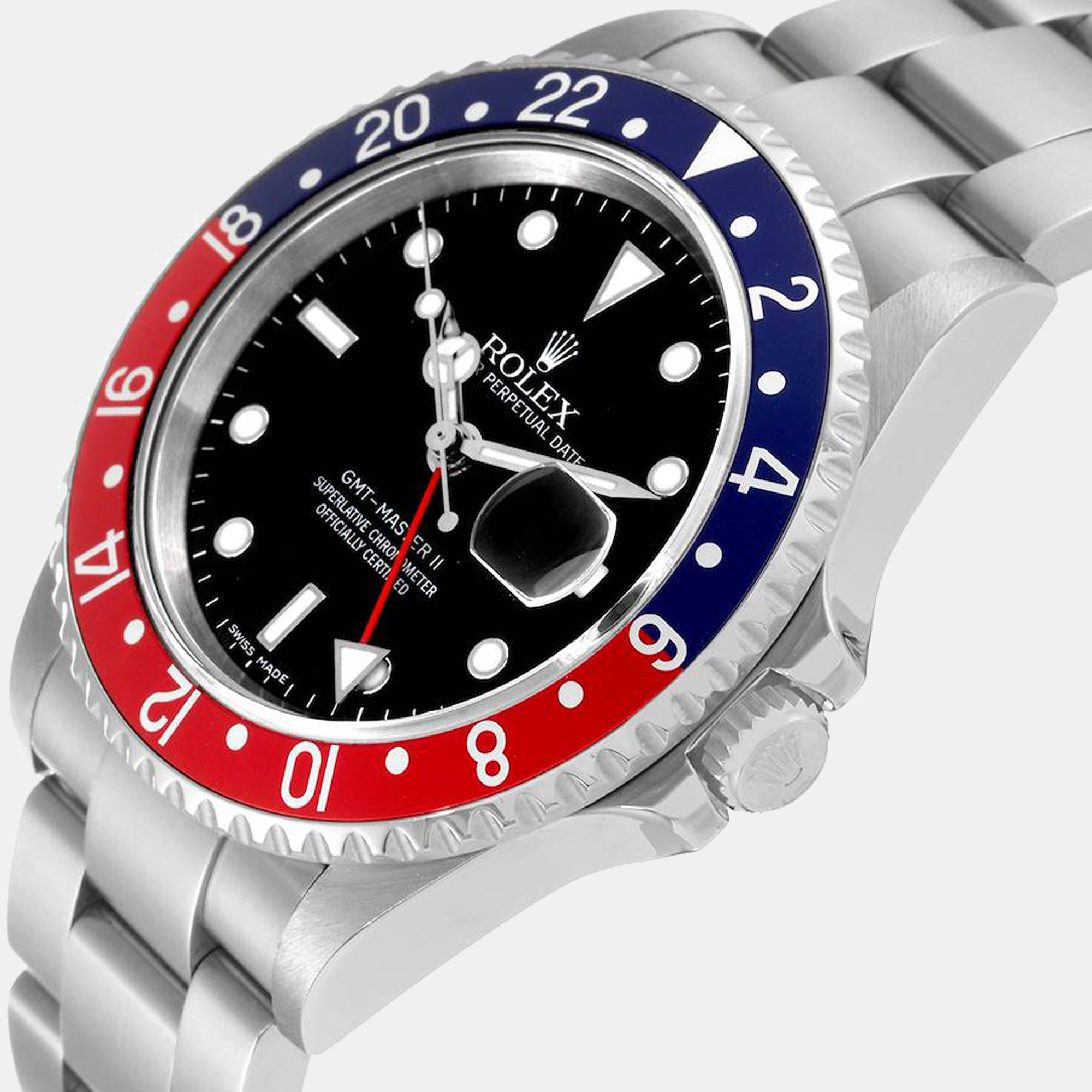 

Rolex GMT Master II Blue Red Pepsi Error Dial Men's Watch 16710, Black