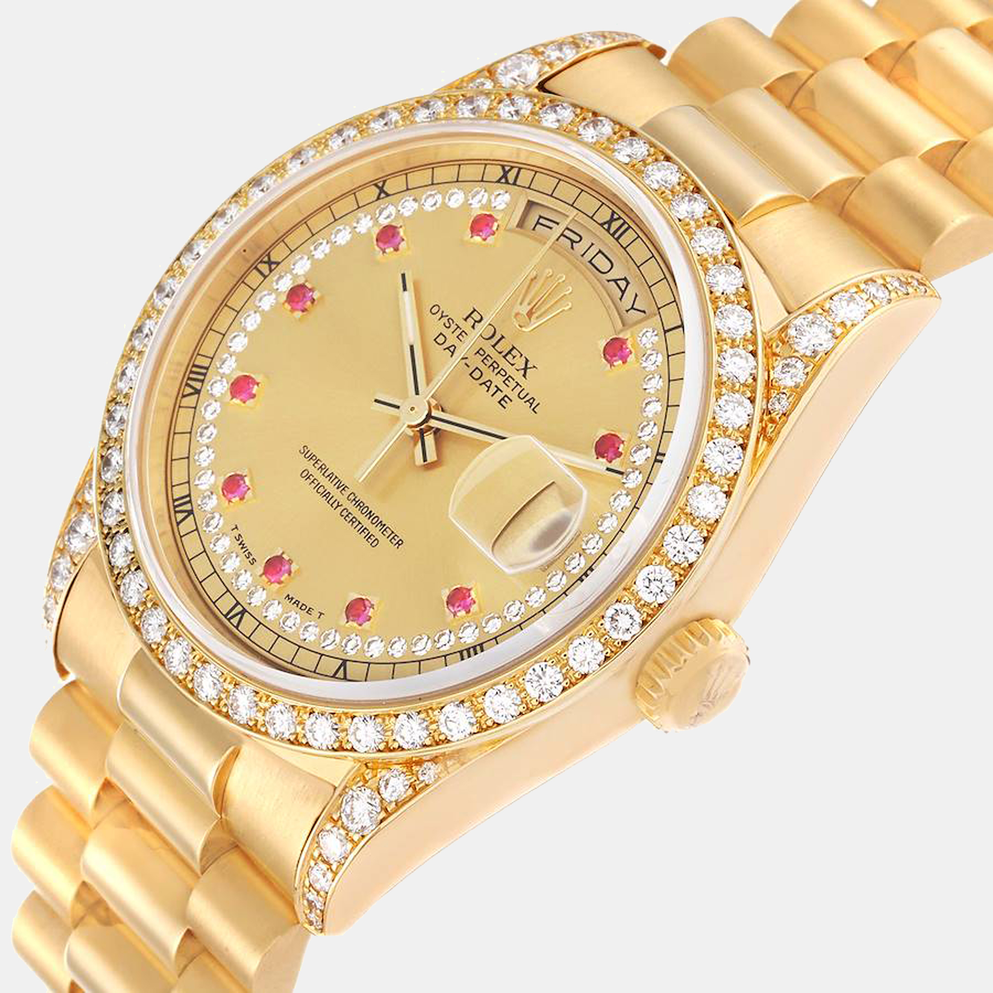 

Rolex President Day-Date 36 Yellow Gold Ruby Diamond Dial Men's Watch 18388