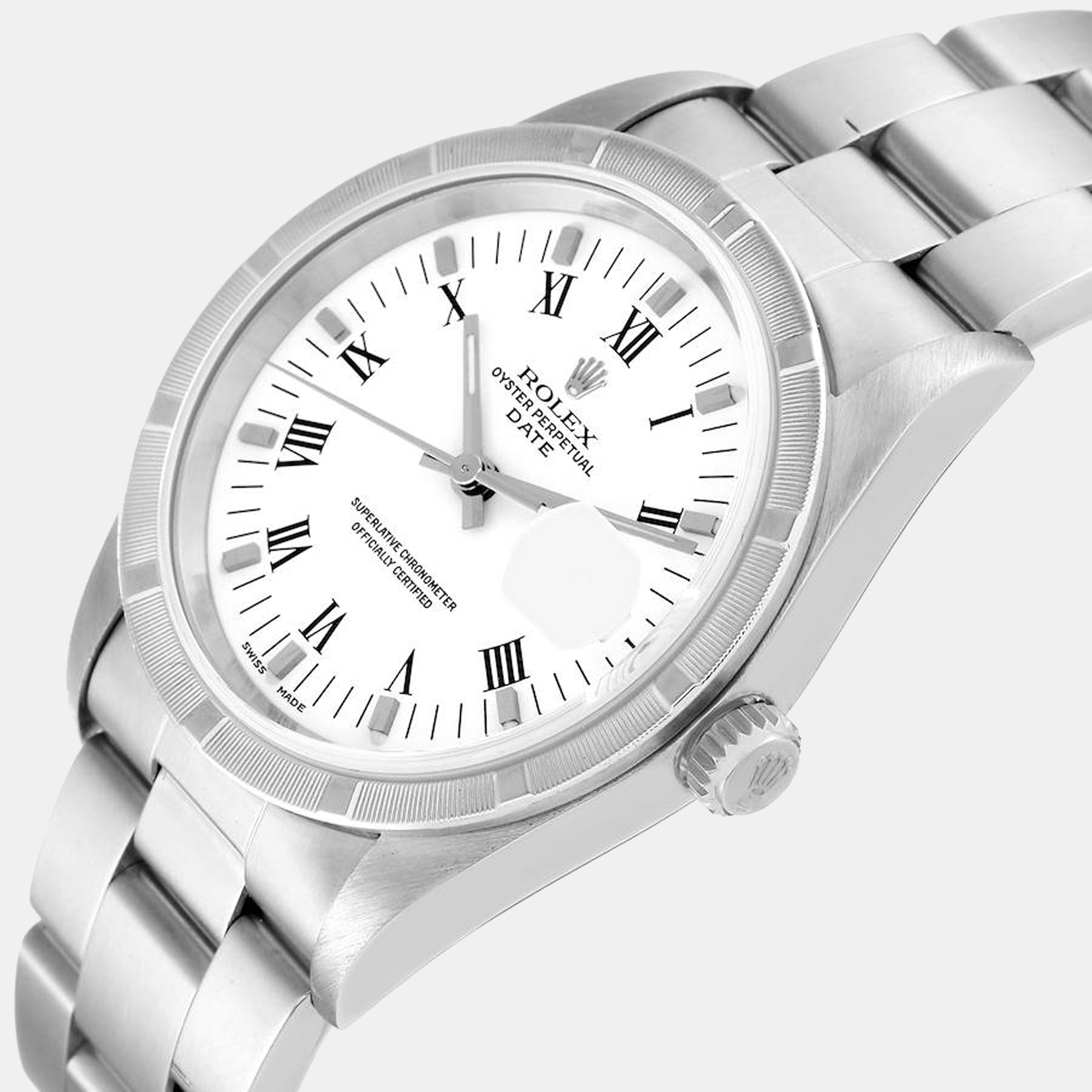 

Rolex White Stainless Steel Oyster Perpetual Date 15210 Men's Wristwatch 34 mm