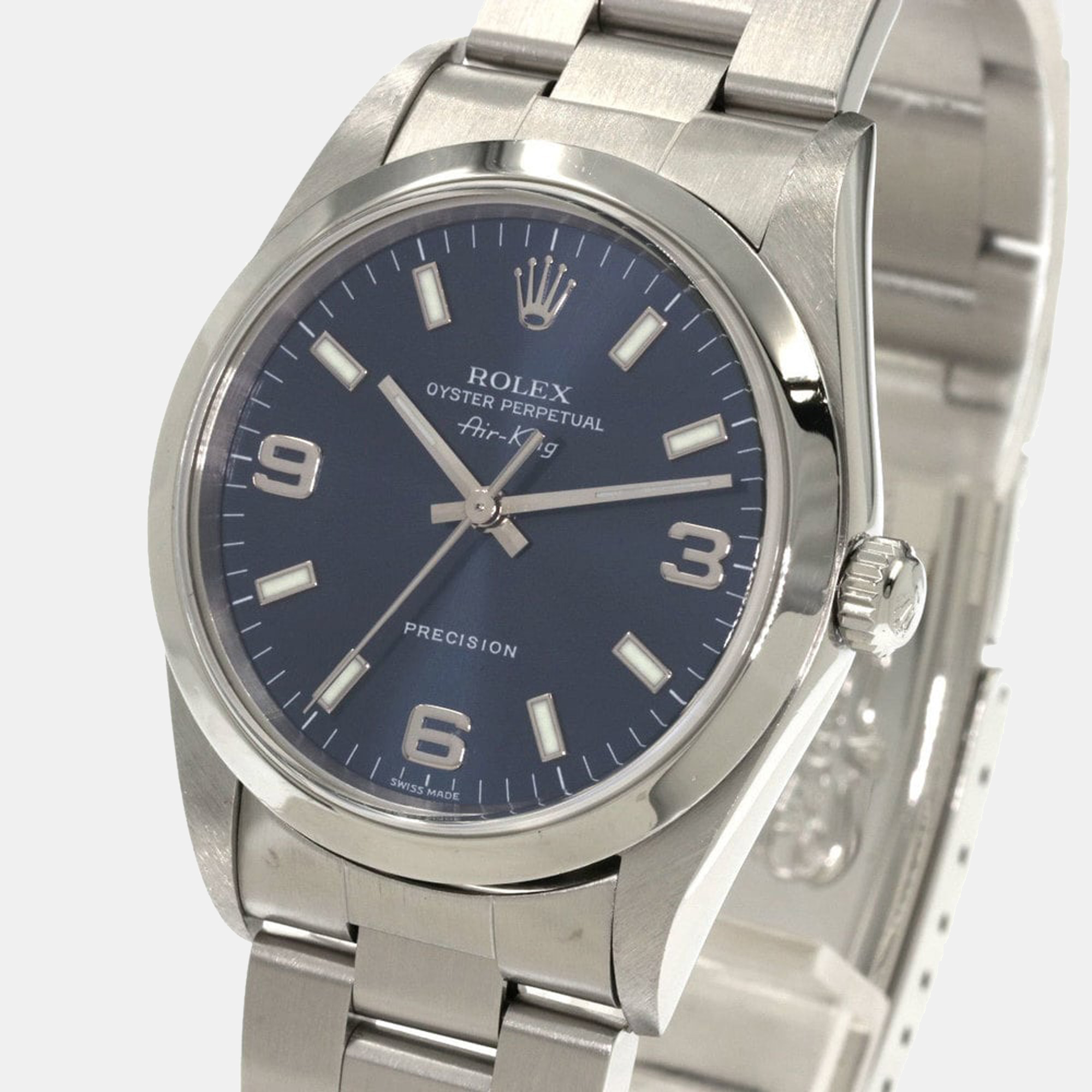 

Rolex Blue Stainless Steel Air-King 14000 Men's Wristwatch 34 mm