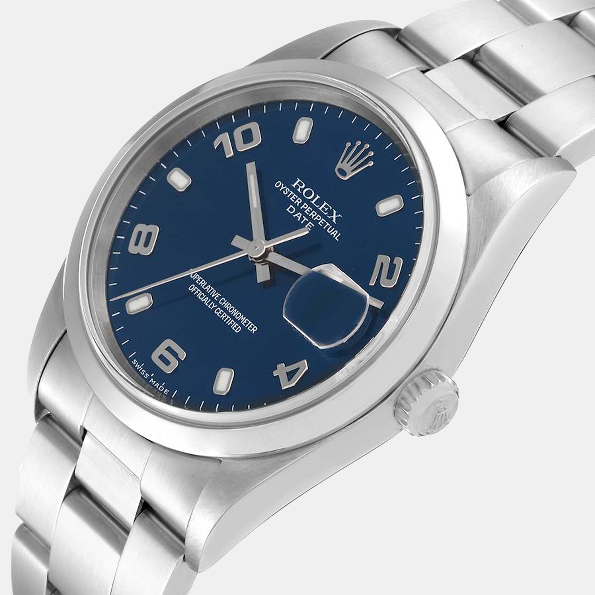 

Rolex Blue Stainless Steel Oyster Perpetual Date 15200 Men's Wristwatch 34 mm