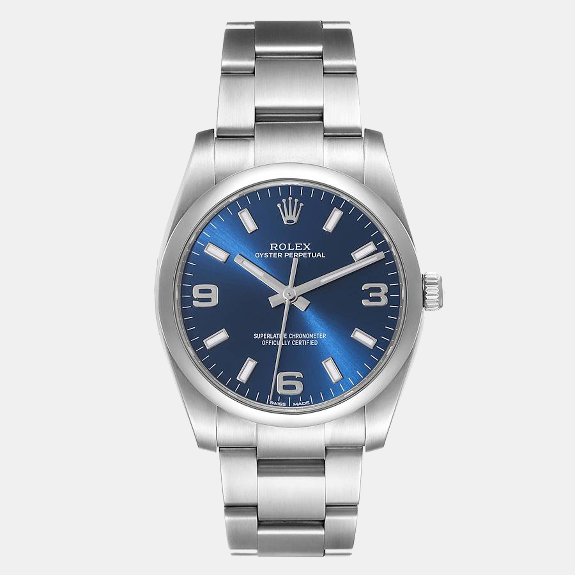 Pre-owned Rolex Blue Stainless Steel Air-king 15200 Men's Wristwatch 34 Mm