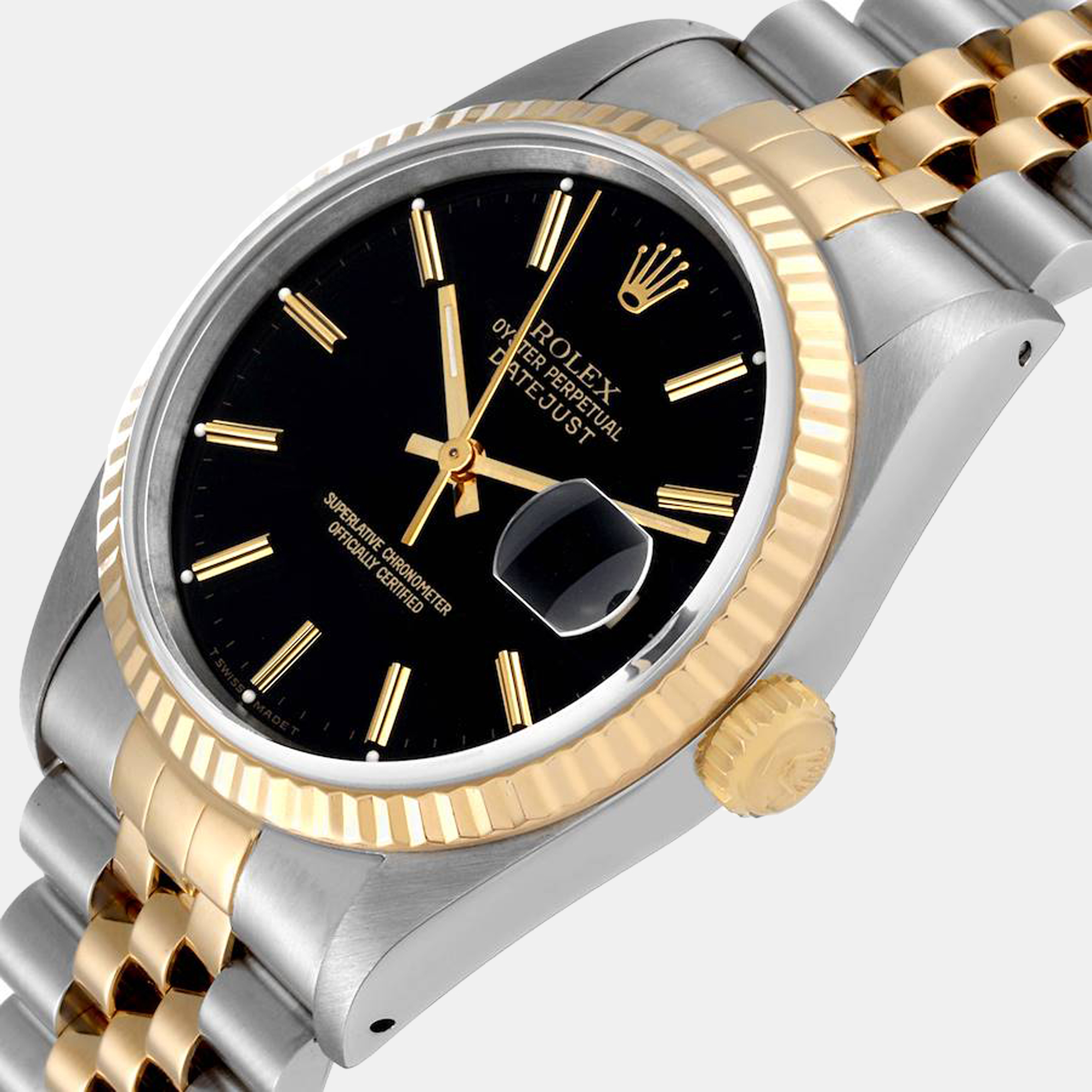 

Rolex Black 18k Yellow Gold And Stainless Steel Datejust 16233 Men's Wristwatch 36 mm