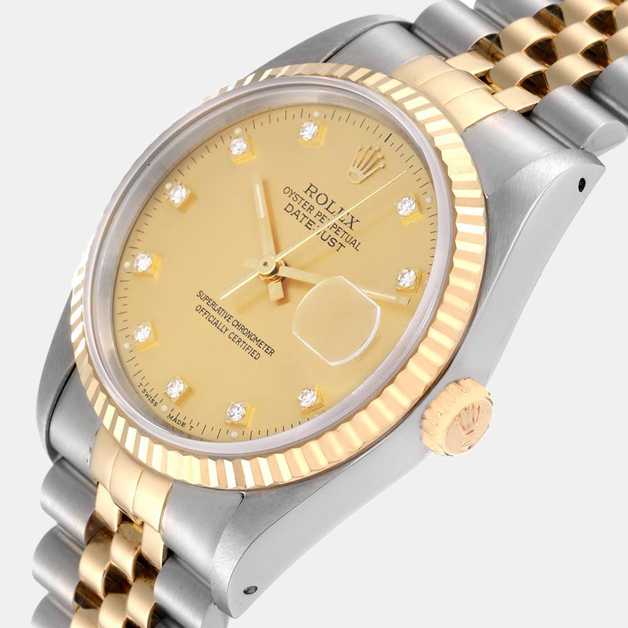 

Rolex Datejust Steel Yellow Gold Diamond Dial Men's Watch 16233