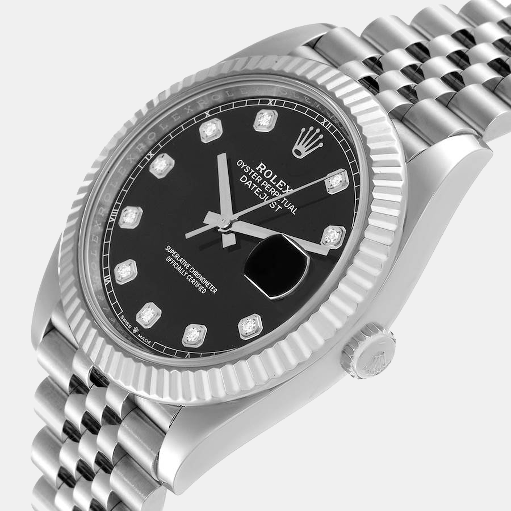 

Rolex Datejust 41 Steel White Gold Diamond Men's Watch 126334, Black
