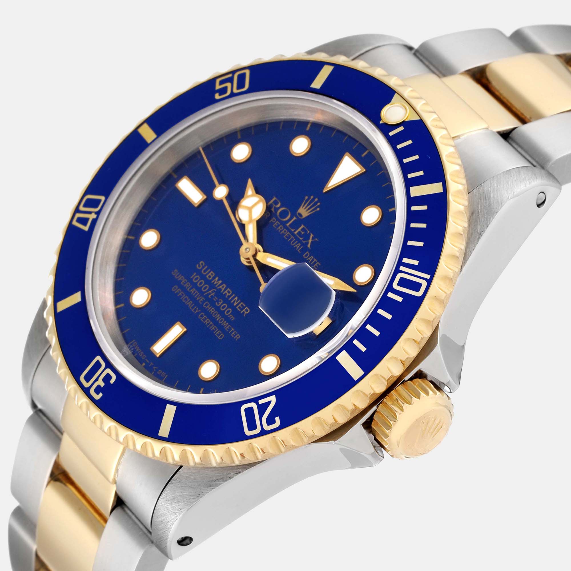 

Rolex Blue 18K Yellow Gold And Stainless Steel Submariner 16613 Men's Wristwatch 40 mm