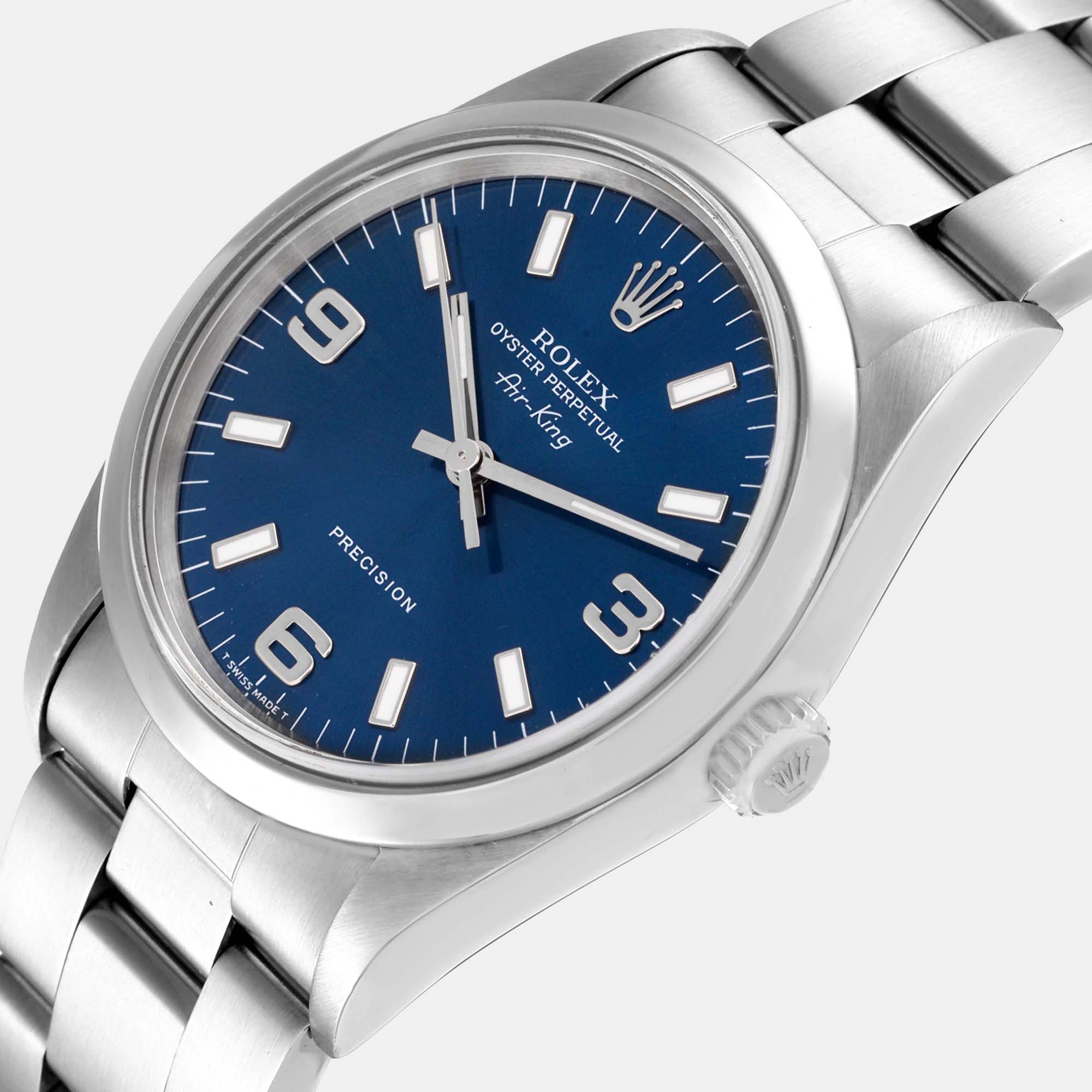 

Rolex Blue Stainless Steel Air-King 14000 Men's Wristwatch 34 mm