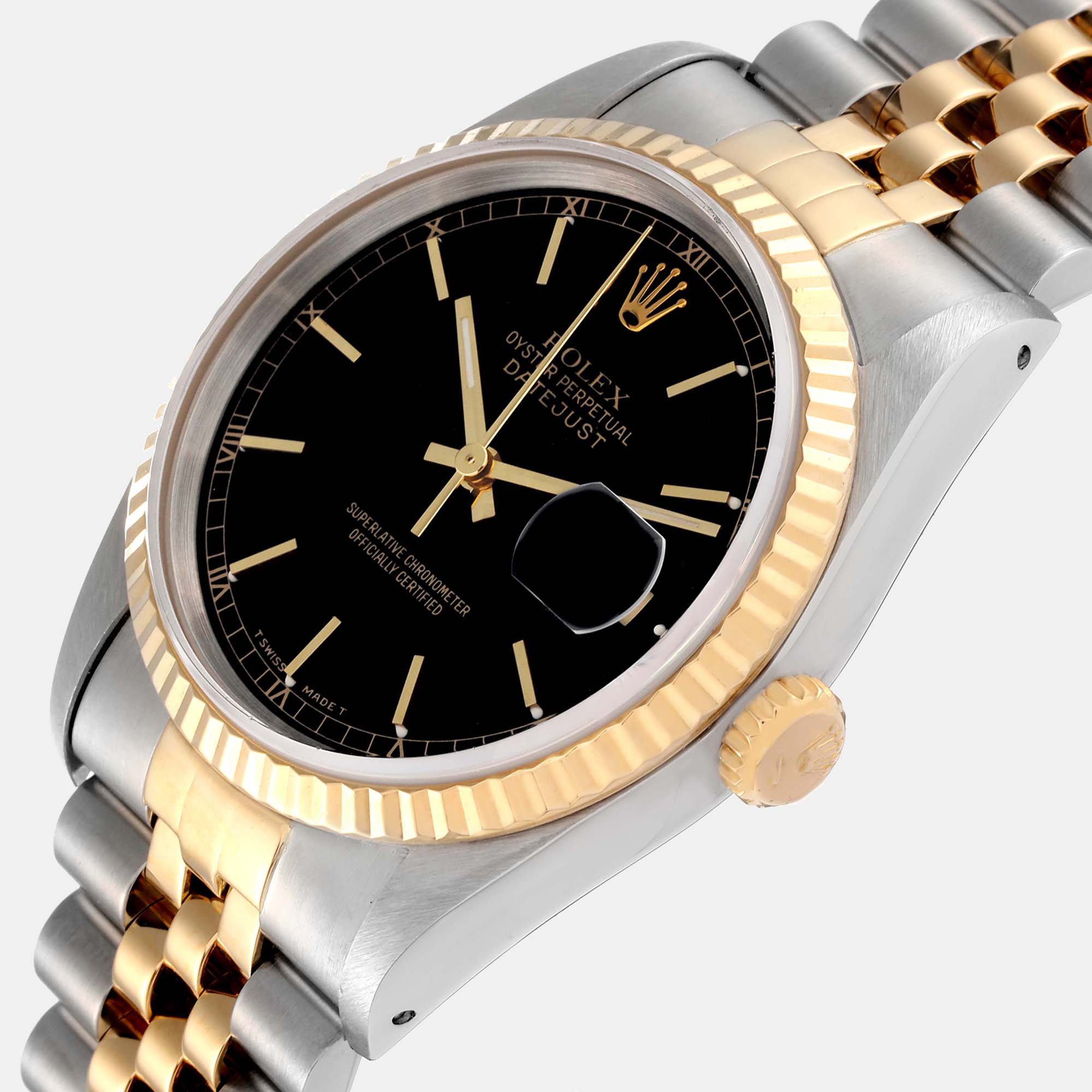 

Rolex Black 18k Yellow Gold And Stainless Steel Datejust 16233 Men's Wristwatch 36 mm