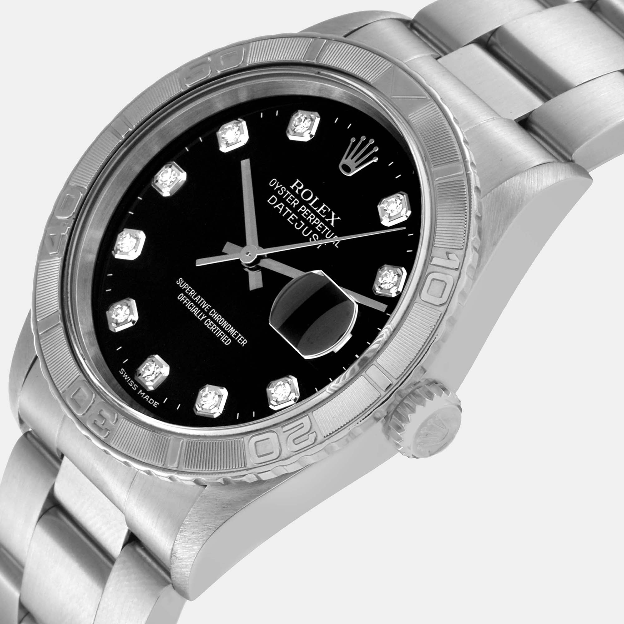 

Rolex Black Diamonds Stainless Steel Datejust Turnograph 16264 Men's Wristwatch 36 mm