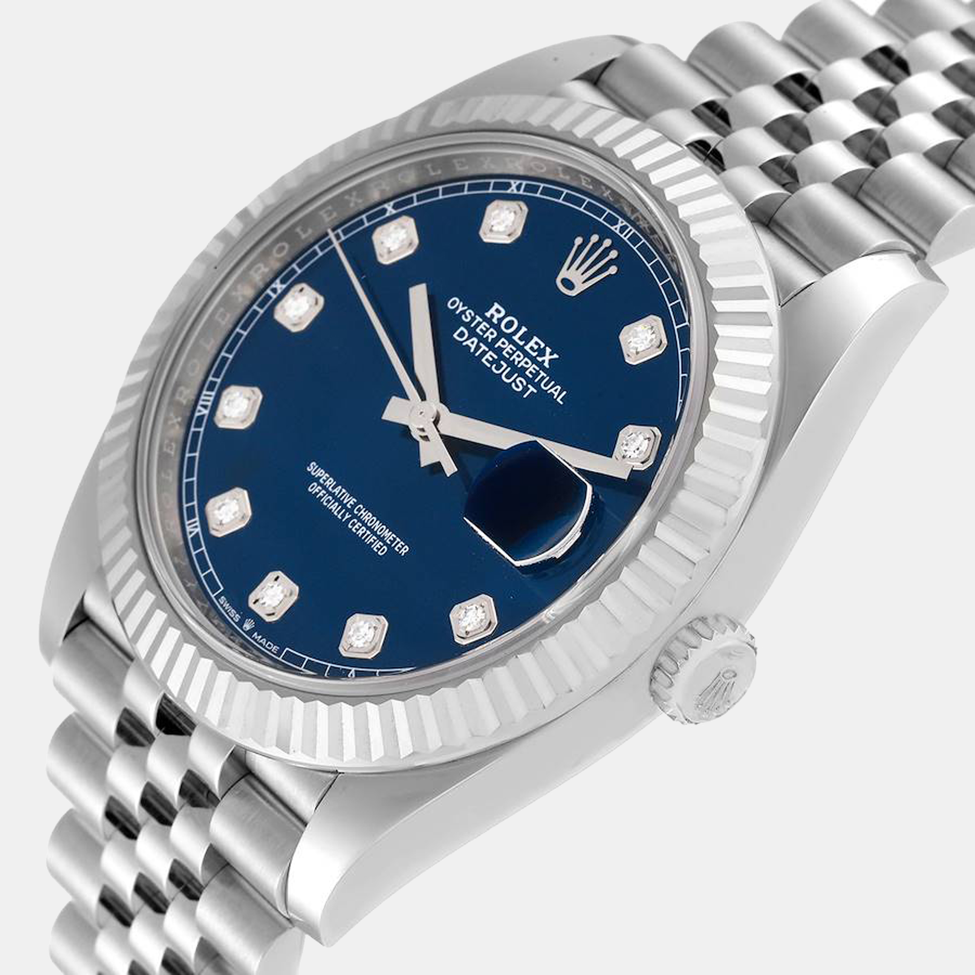 

Rolex Datejust 41 Steel White Gold Blue Diamond Dial Men's Watch 126334