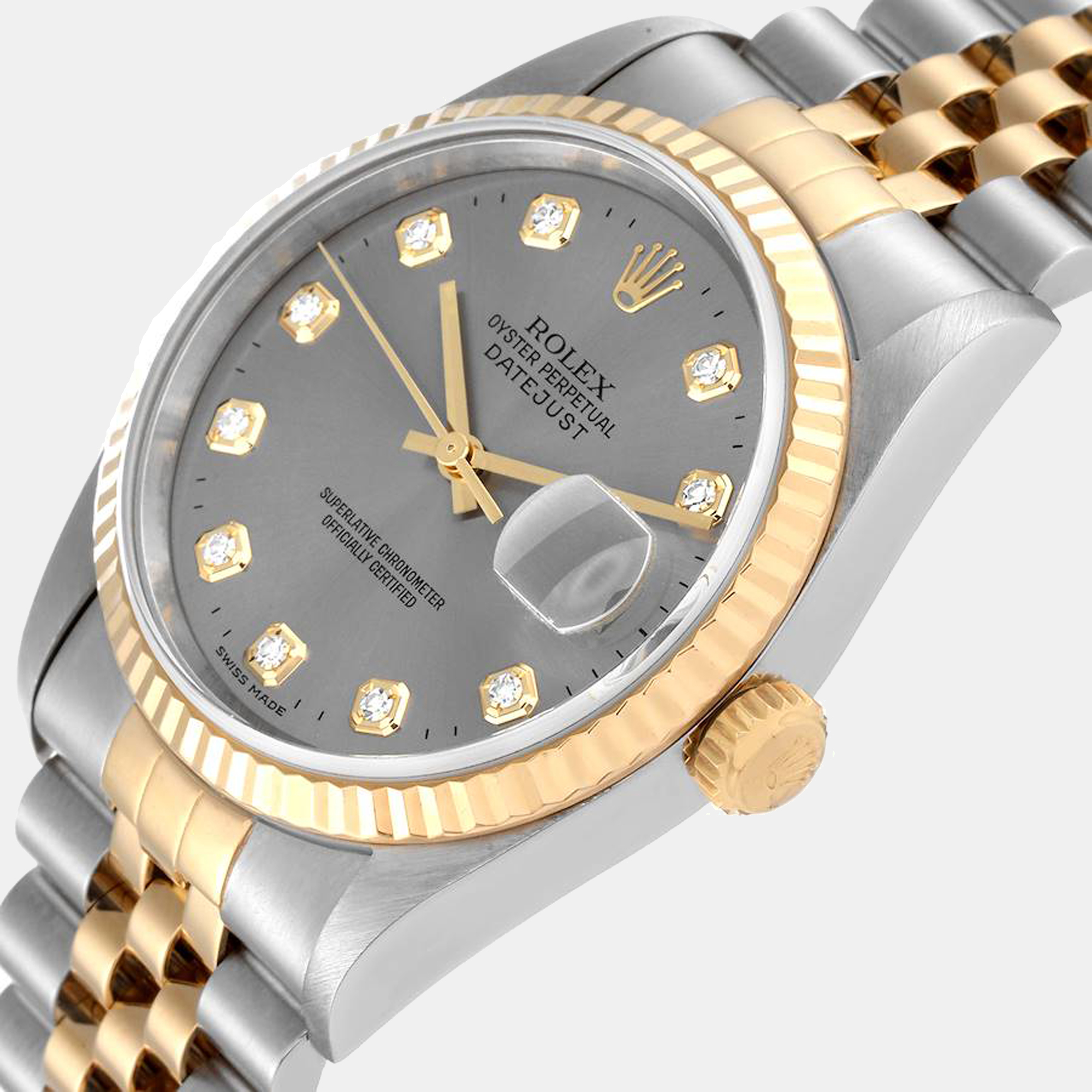 

Rolex Datejust Steel Yellow Gold Diamond Dial Men's Watch 16233, Grey