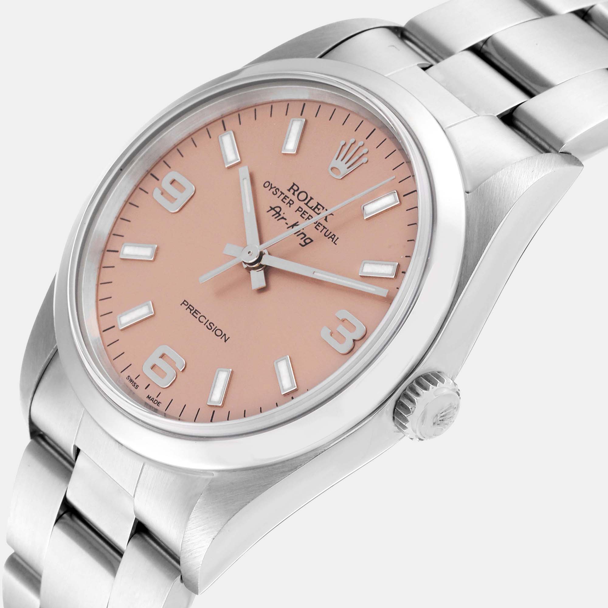 

Rolex Pink Stainless Steel Air-King 14000 Men's Wristwatch 34 mm