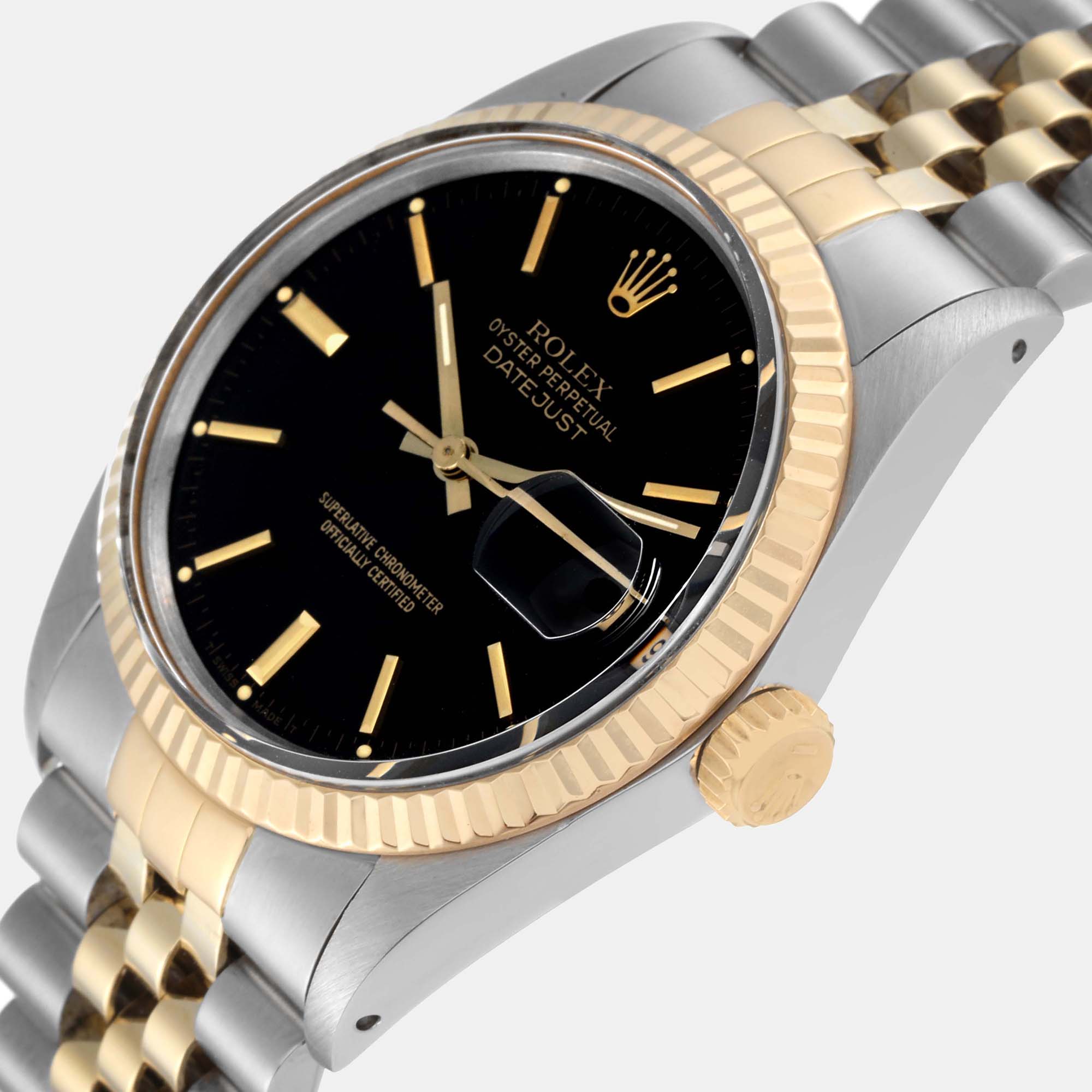 

Rolex Black 18k Yellow Gold And Stainless Steel Datejust 16013 Men's Wristwatch 36 mm