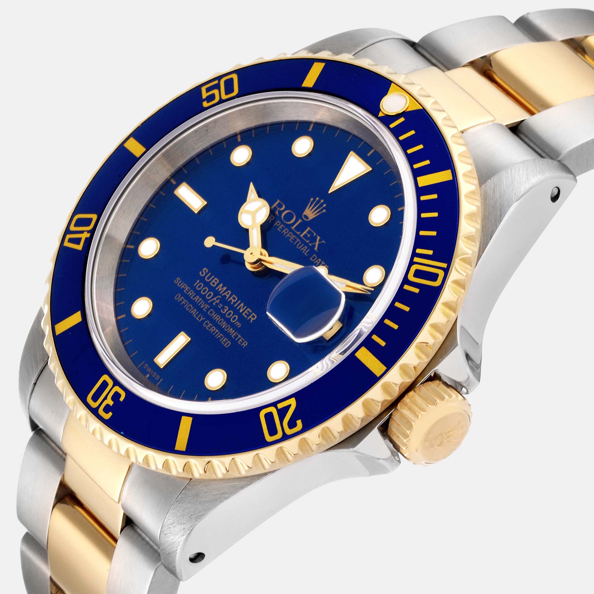 

Rolex Blue 18K Yellow Gold And Stainless Steel Submariner 16613 Men's Wristwatch 40 mm