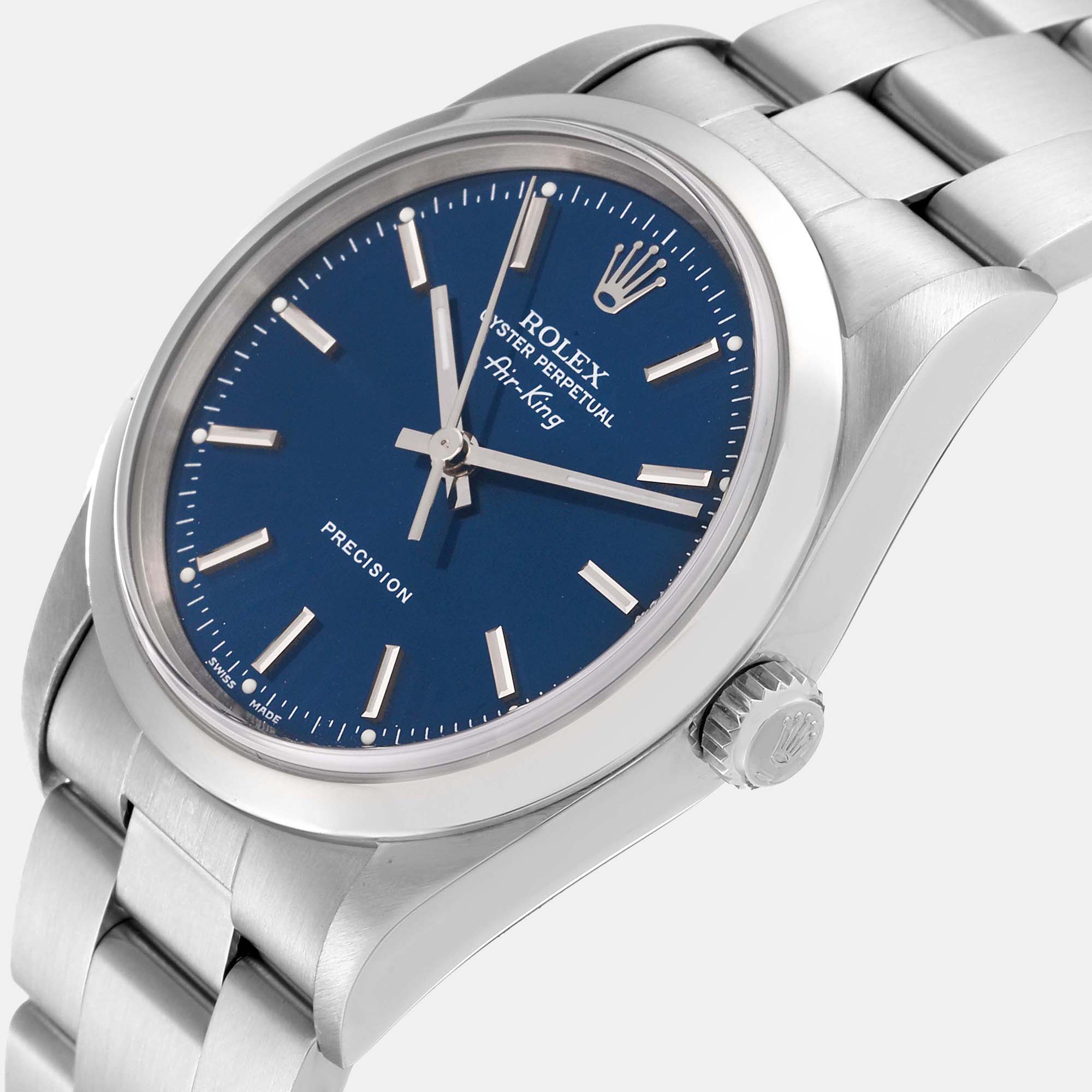 

Rolex Blue Stainless Steel Air-King 14000 Men's Wristwatch 34 mm