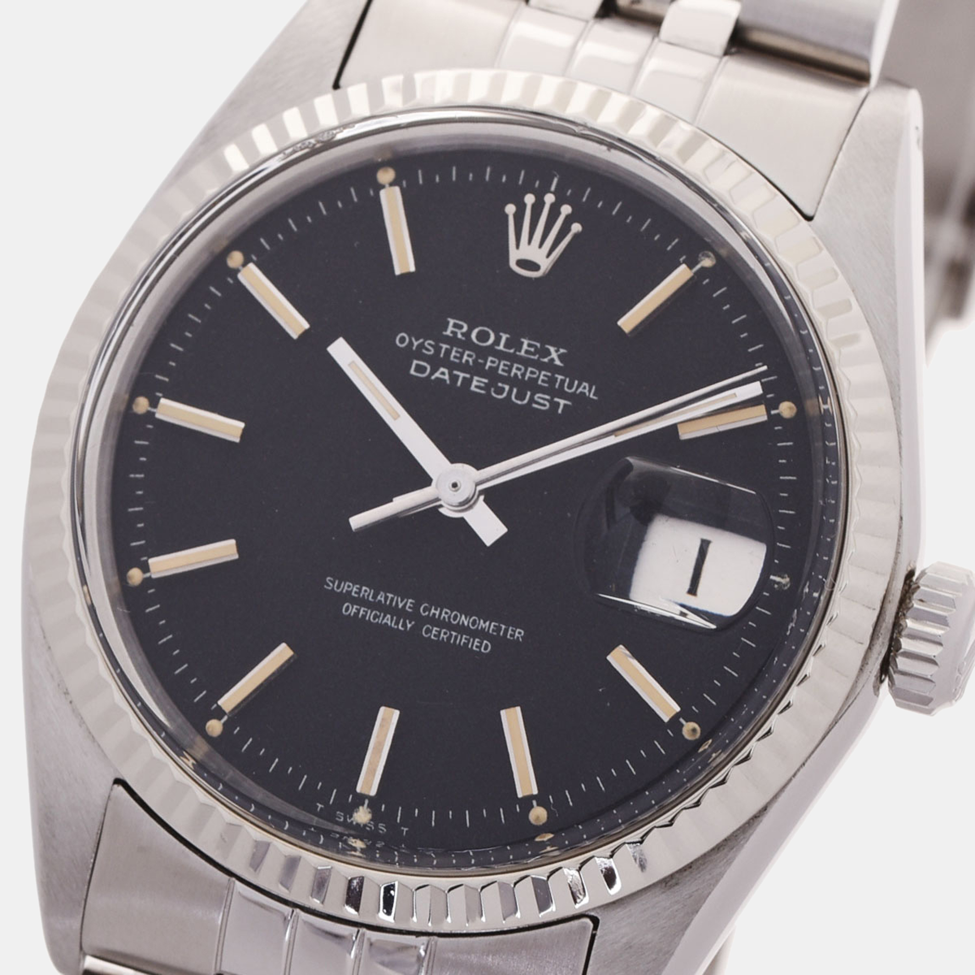 

Rolex Black 18K White Gold And Stainless Steel Datejust 1601 Men's Wristwatch 36 mm