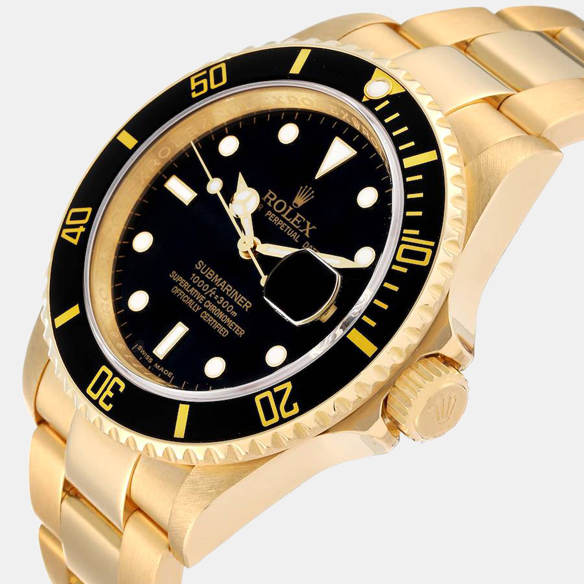 

Rolex Submariner Yellow Gold Black Dial Bezel Men's Watch 16618