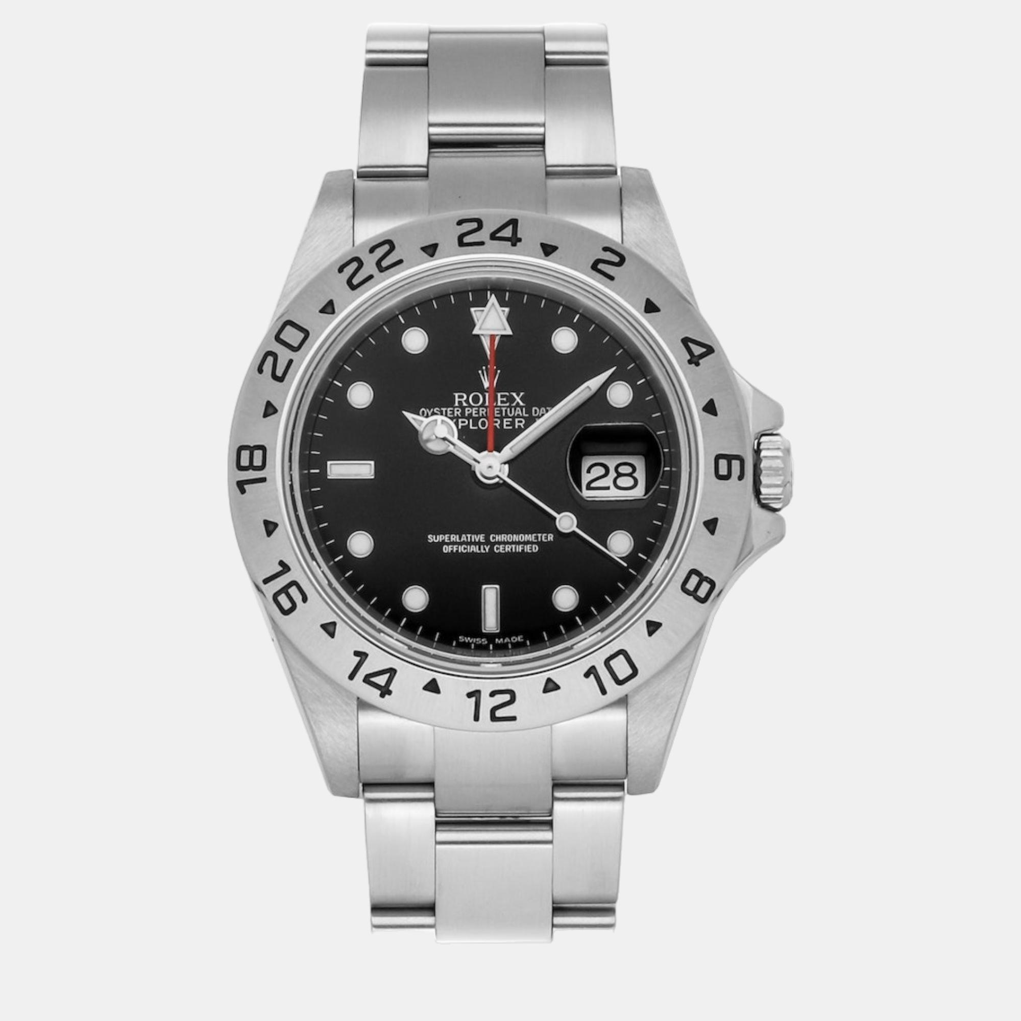 

Rolex Black Stainless Steel Explorer II 16570 Men's Wristwatch 40 mm