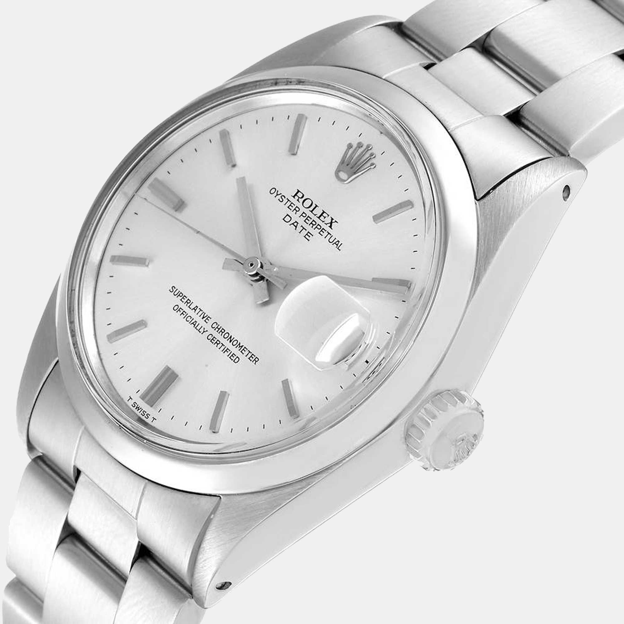 

Rolex Silver Stainless Steel Oyster Perpetual Date 1500 Men's Wristwatch 34 mm