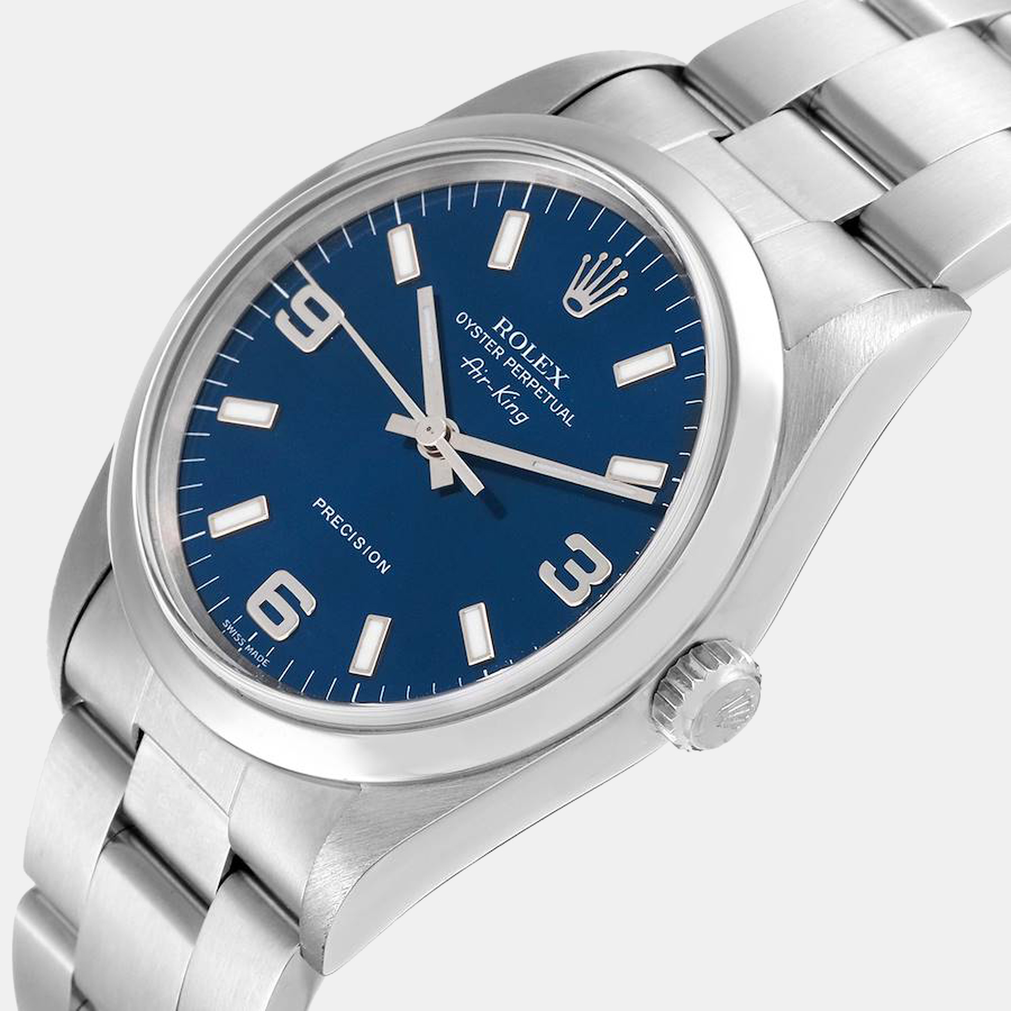 

Rolex Blue Stainless Steel Air-King 14000 Men's Wristwatch 34 mm
