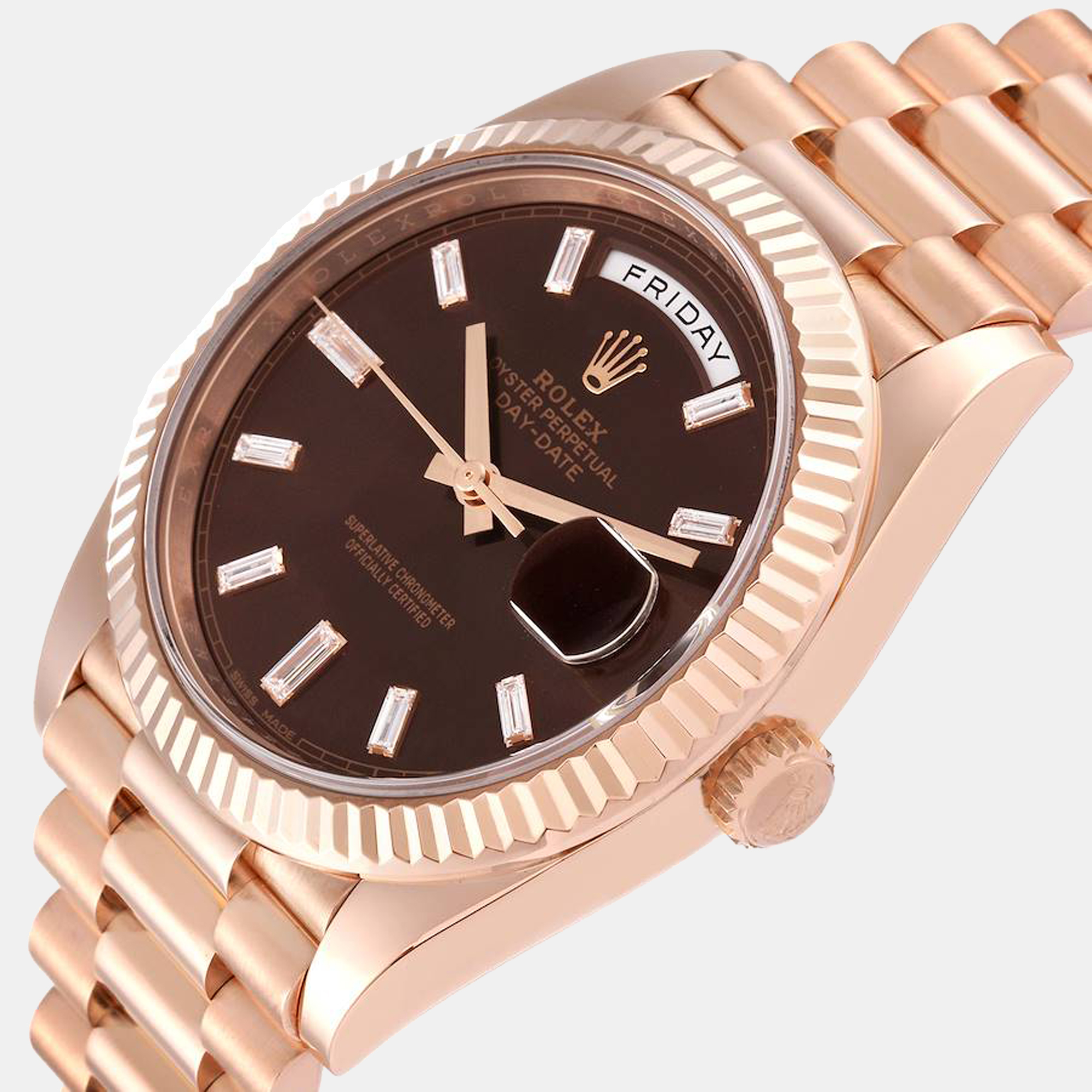 

Rolex Day-Date 40 President Rose Gold Chocolate Dial Watch 228235, Brown