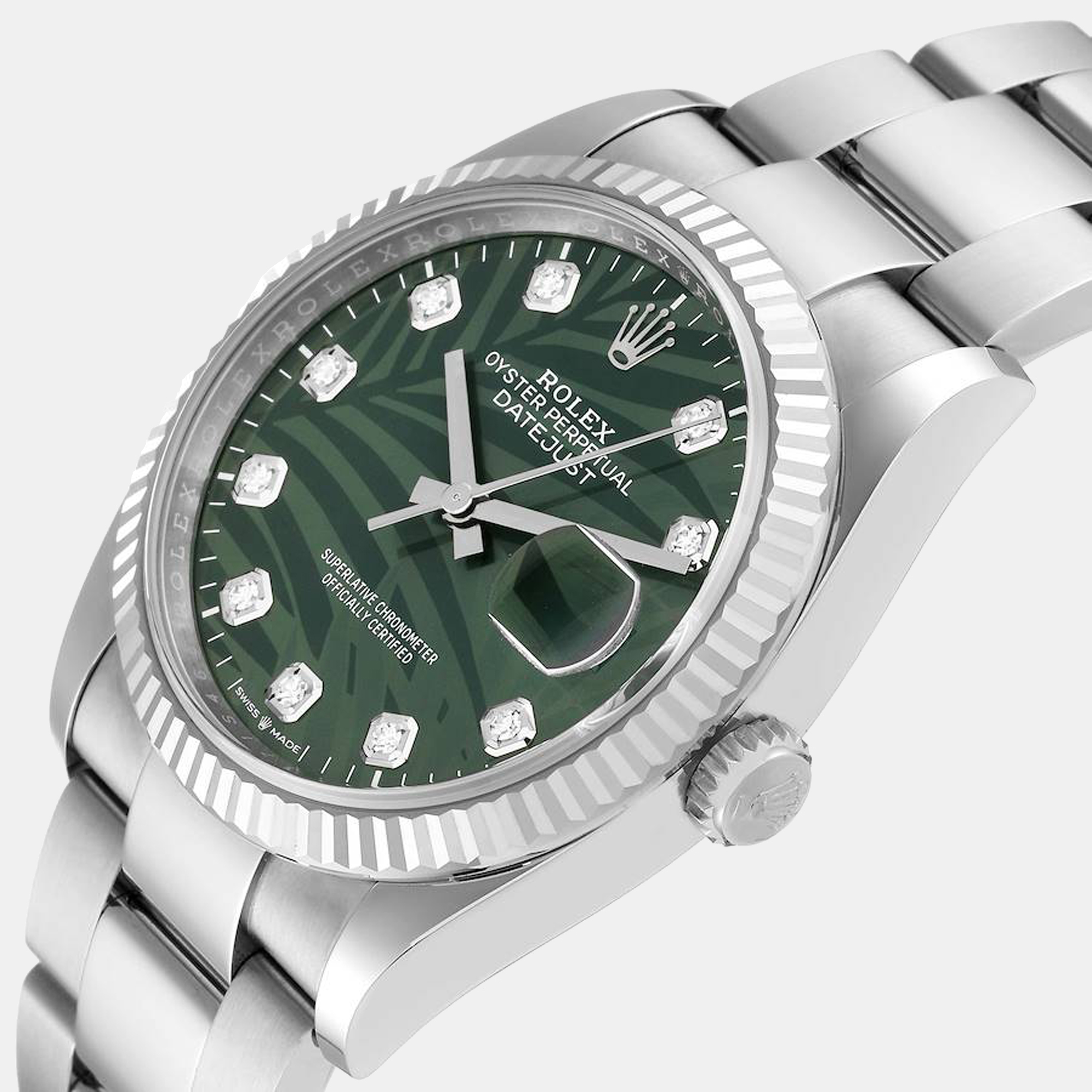 

Rolex Datejust  Olive Green Palm Diamond Dial Men's Watch 126234