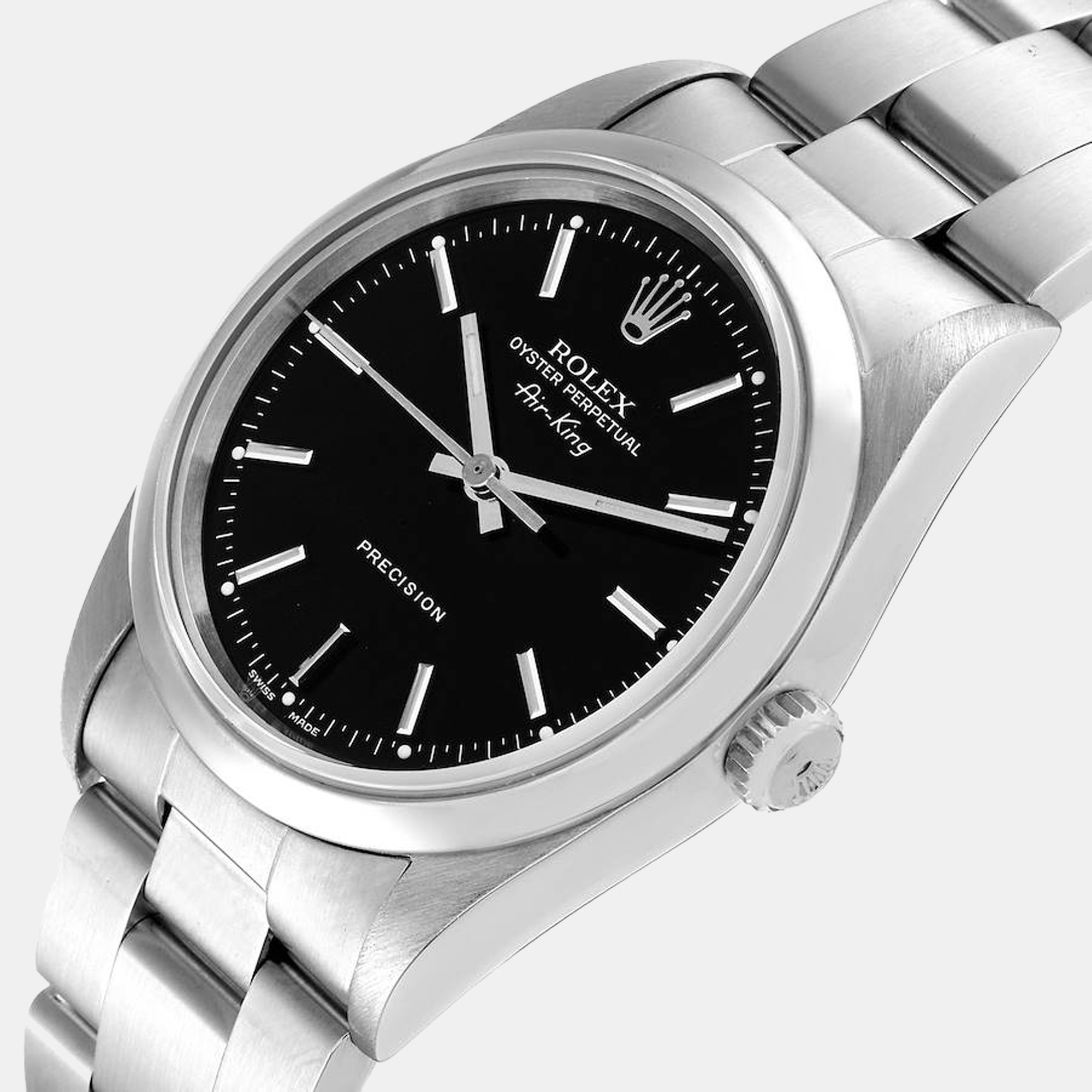 

Rolex Air King  Black Dial Smooth Bezel Steel Men's Watch 14000