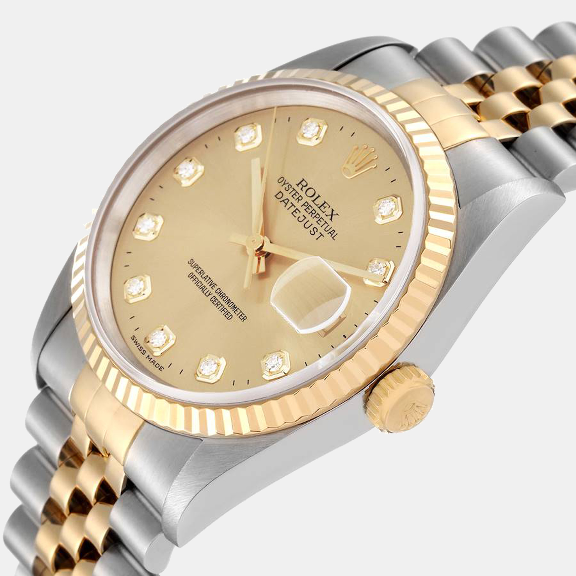 

Rolex Datejust Steel Yellow Gold Diamond Dial Men's Watch 16233