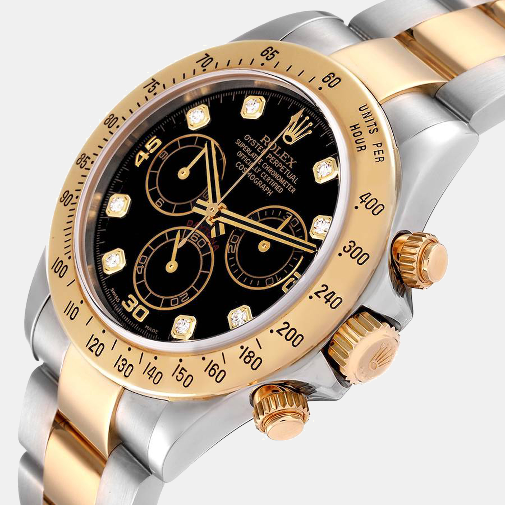 

Rolex Daytona Chronograph Steel Yellow Gold Diamond Men's Watch 116523, Black