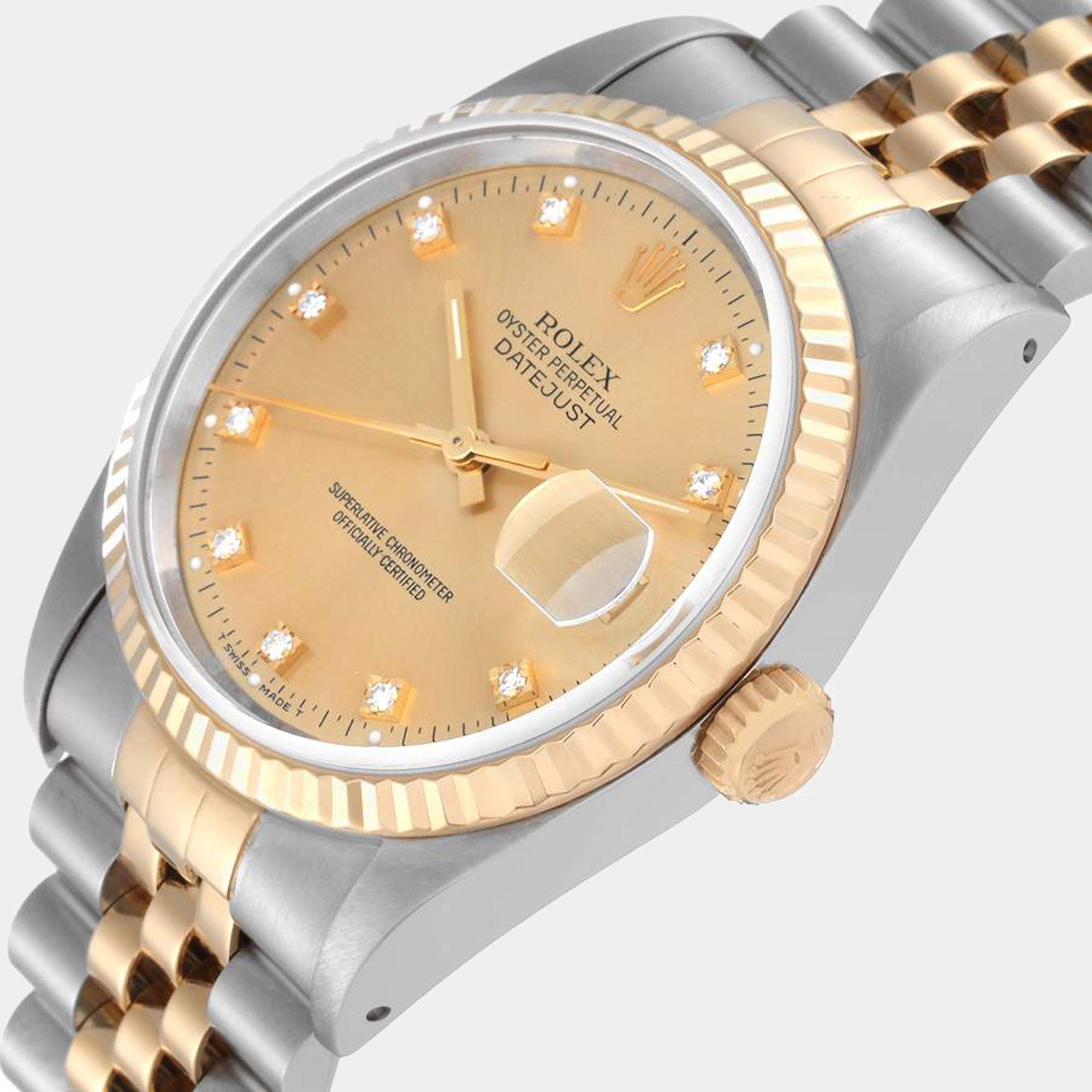 

Rolex Datejust Steel Yellow Gold Diamond Dial Men's Watch 16233