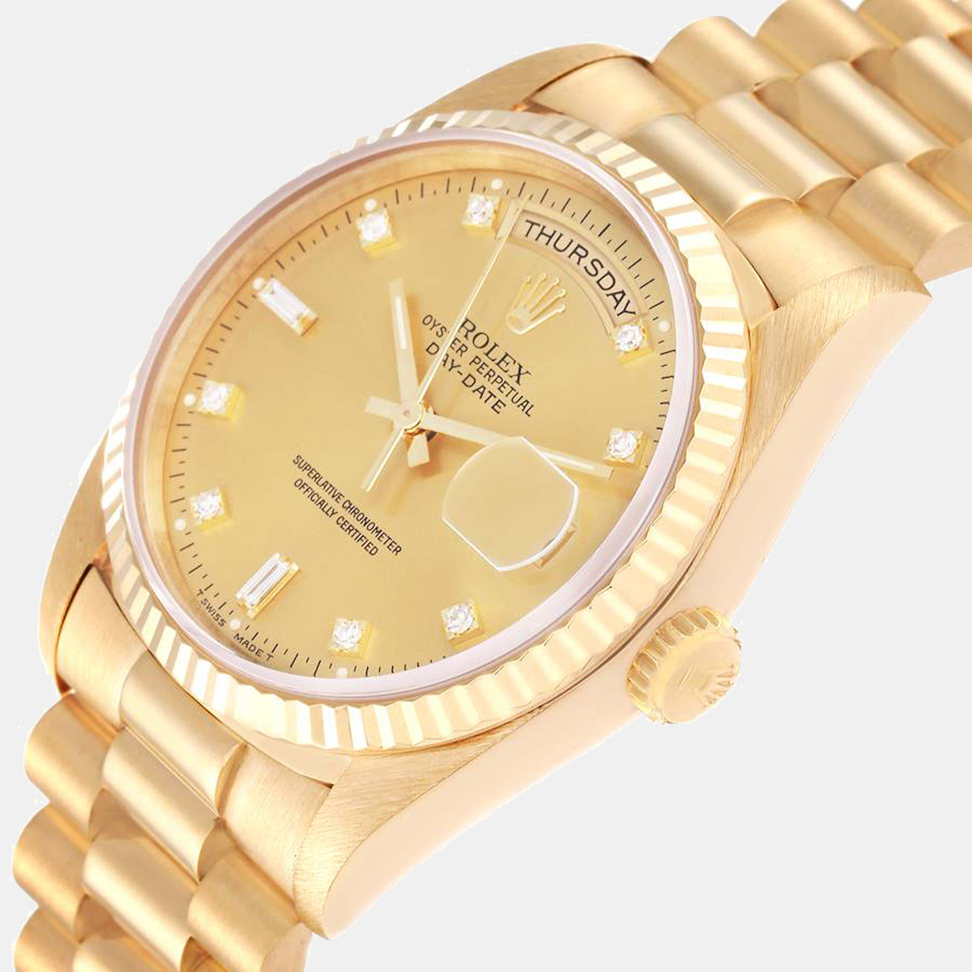 

Rolex President Day-Date Yellow Gold Diamond Dial Men's Watch 18238
