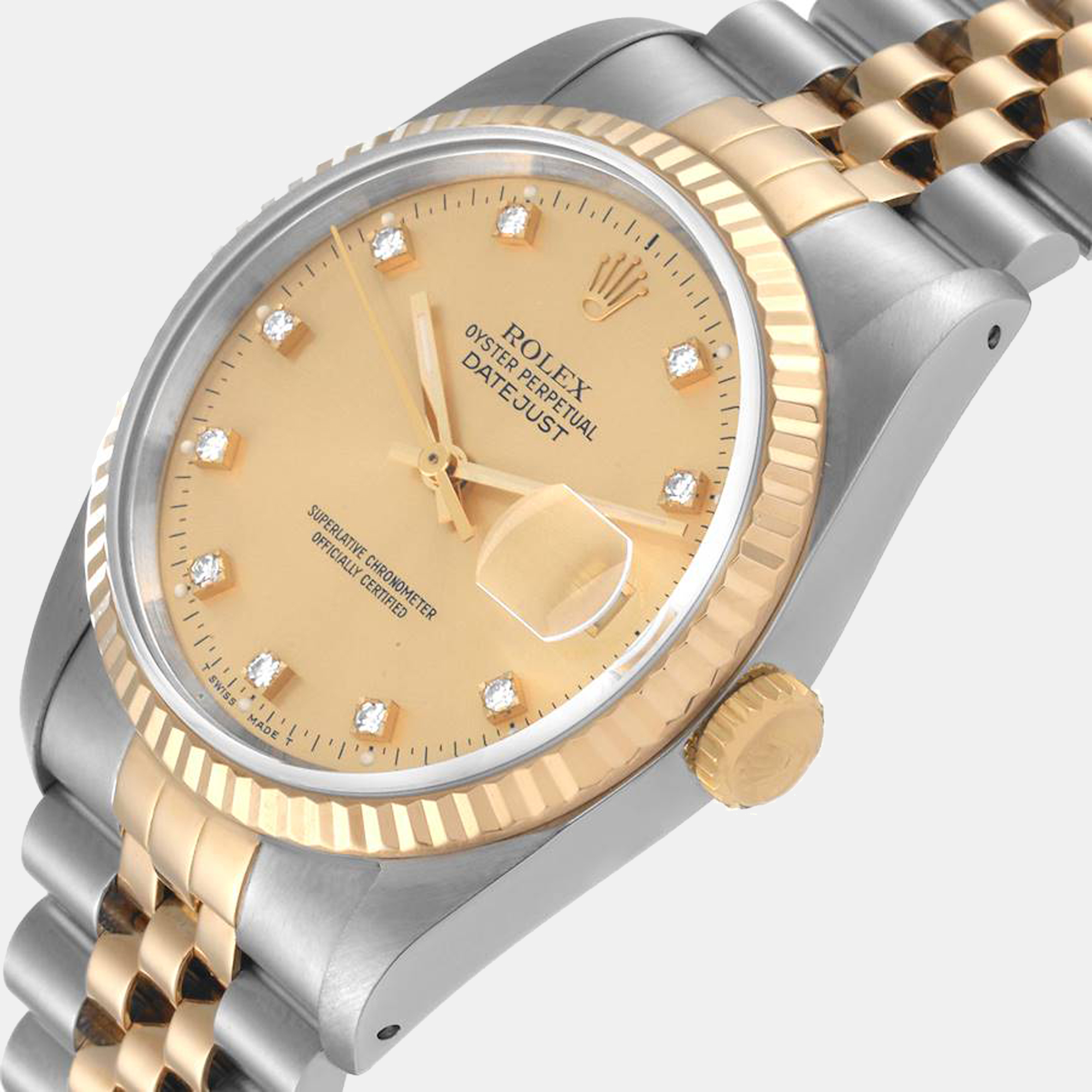 

Rolex Datejust Steel Yellow Gold Diamond Dial Men's Watch 16233