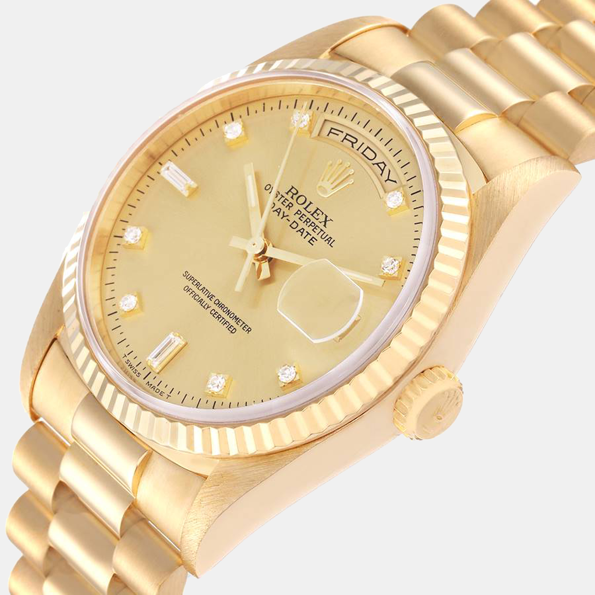 

Rolex President Day-Date Yellow Gold Diamond Dial Men's Watch 18238