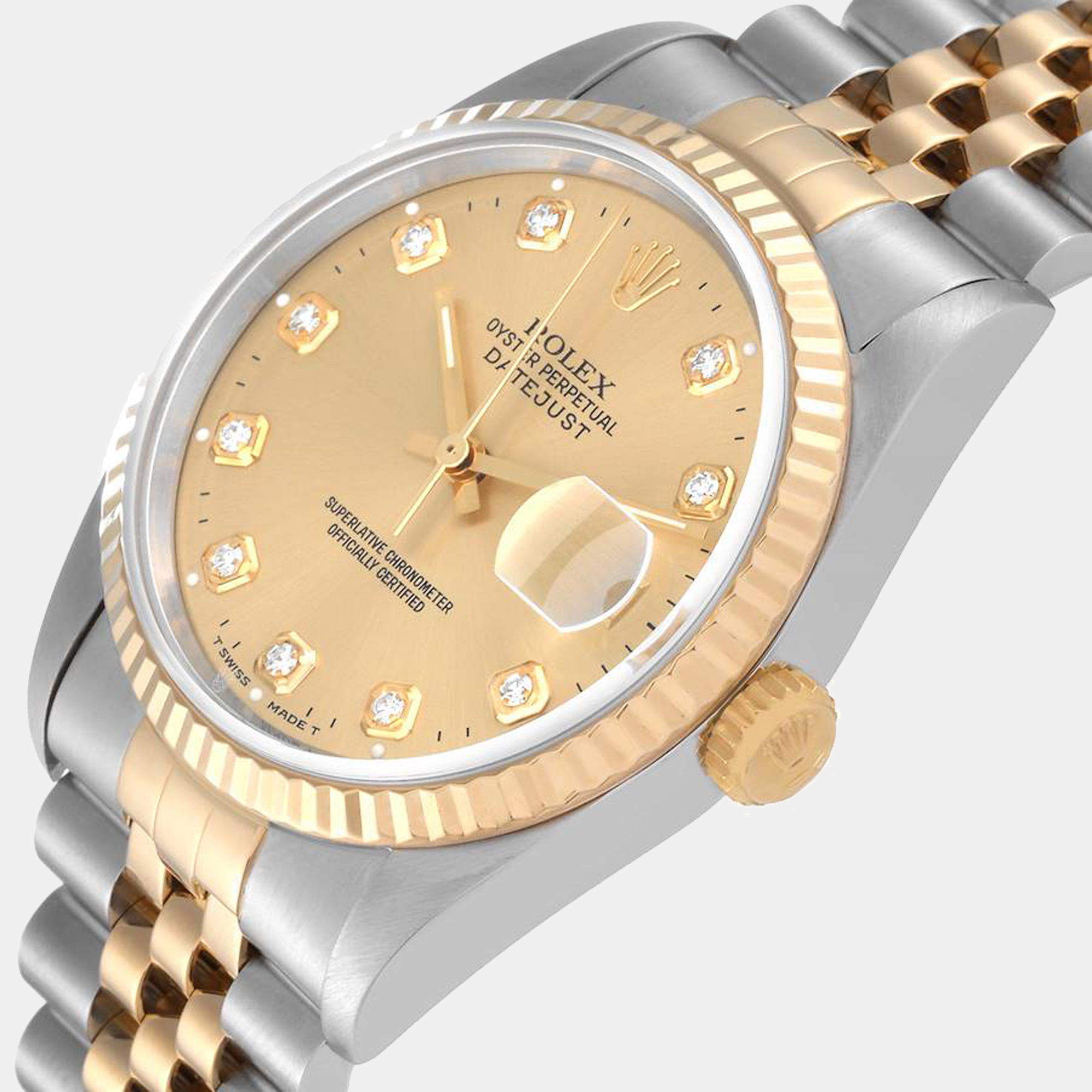 

Rolex Datejust Steel Yellow Gold Diamond Dial Men's Watch 16233