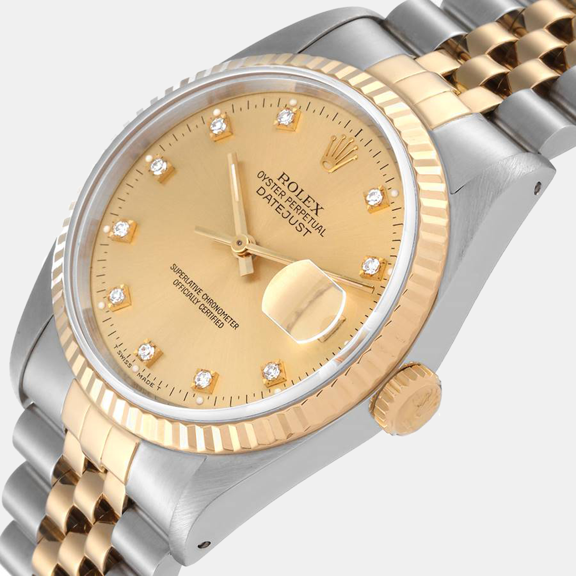 

Rolex Datejust Steel Yellow Gold Diamond Dial Men's Watch 16233