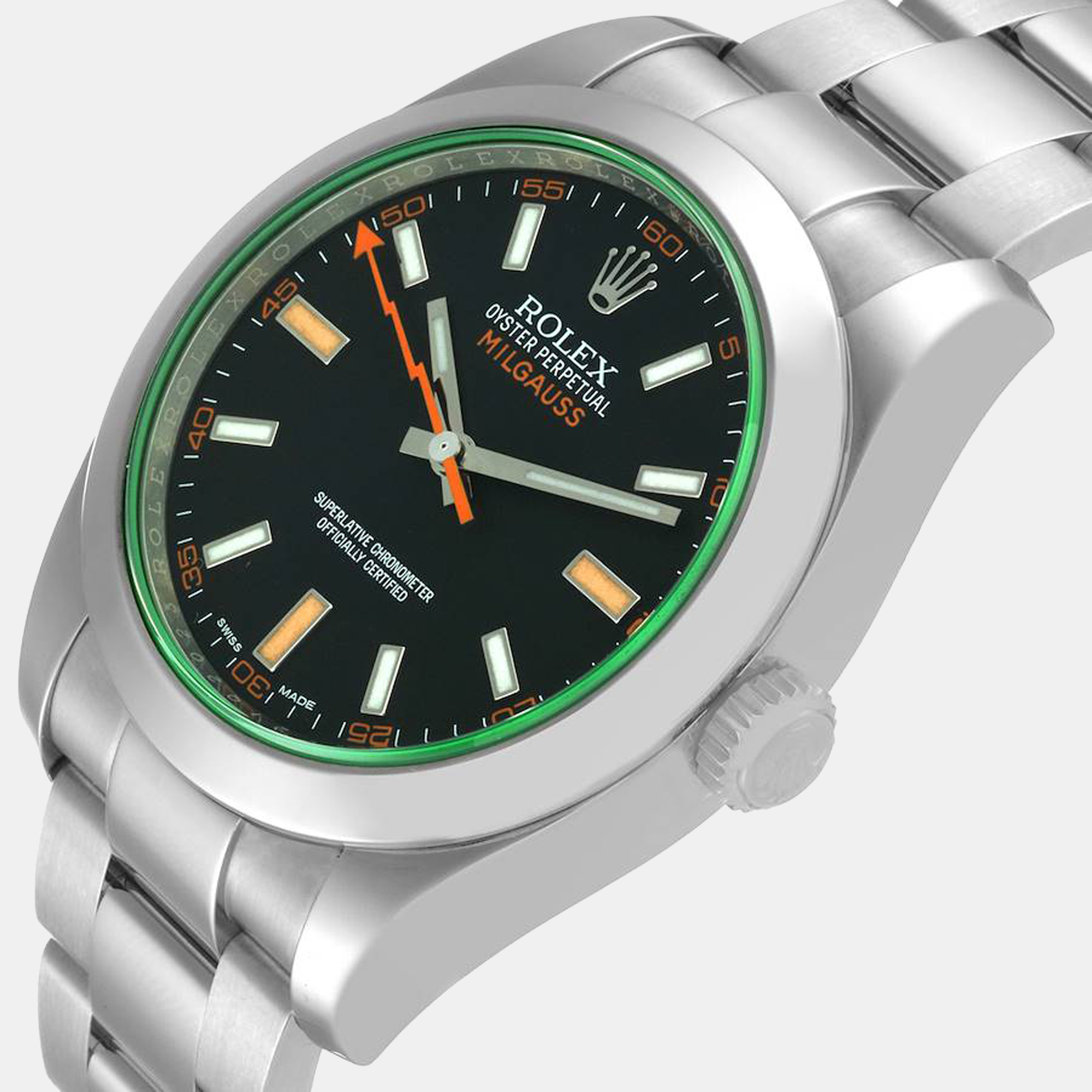 

Rolex Milgauss Black Dial Green Crystal Steel Men's Watch 116400