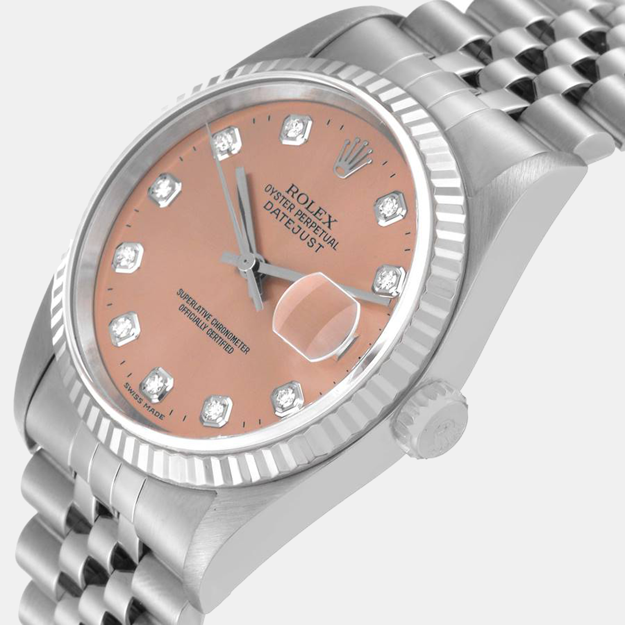 

Rolex Datejust Steel White Gold Salmon Diamond Dial Men's Watch 16234, Pink