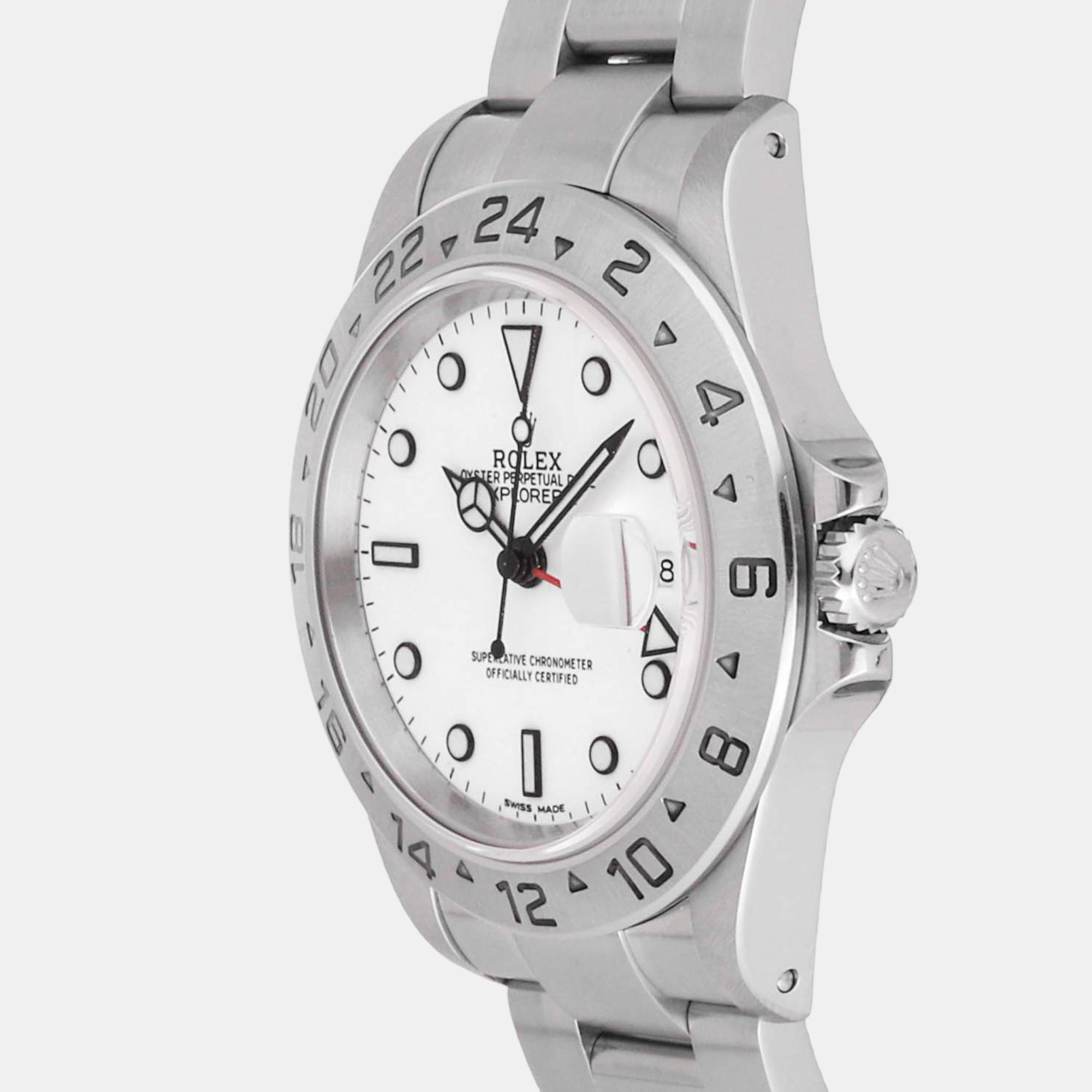 

Rolex White Stainless Steel Explorer II 16570 Men's Wristwatch 40 mm