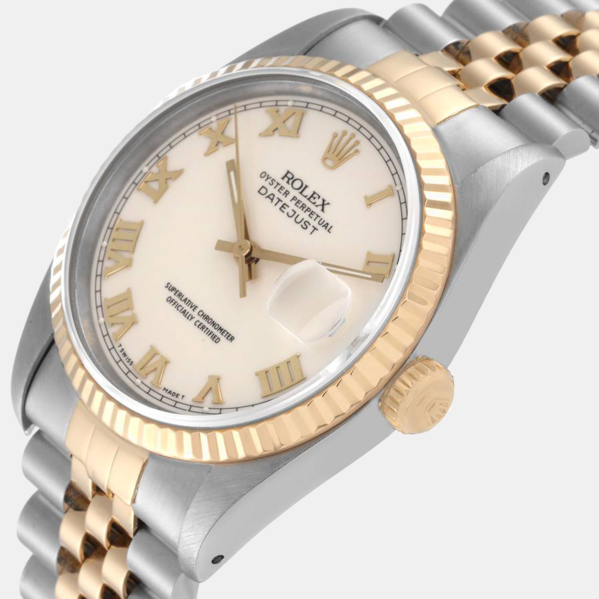 

Rolex Datejust Steel Yellow Gold Ivory Dial Men's Watch 16233, Cream