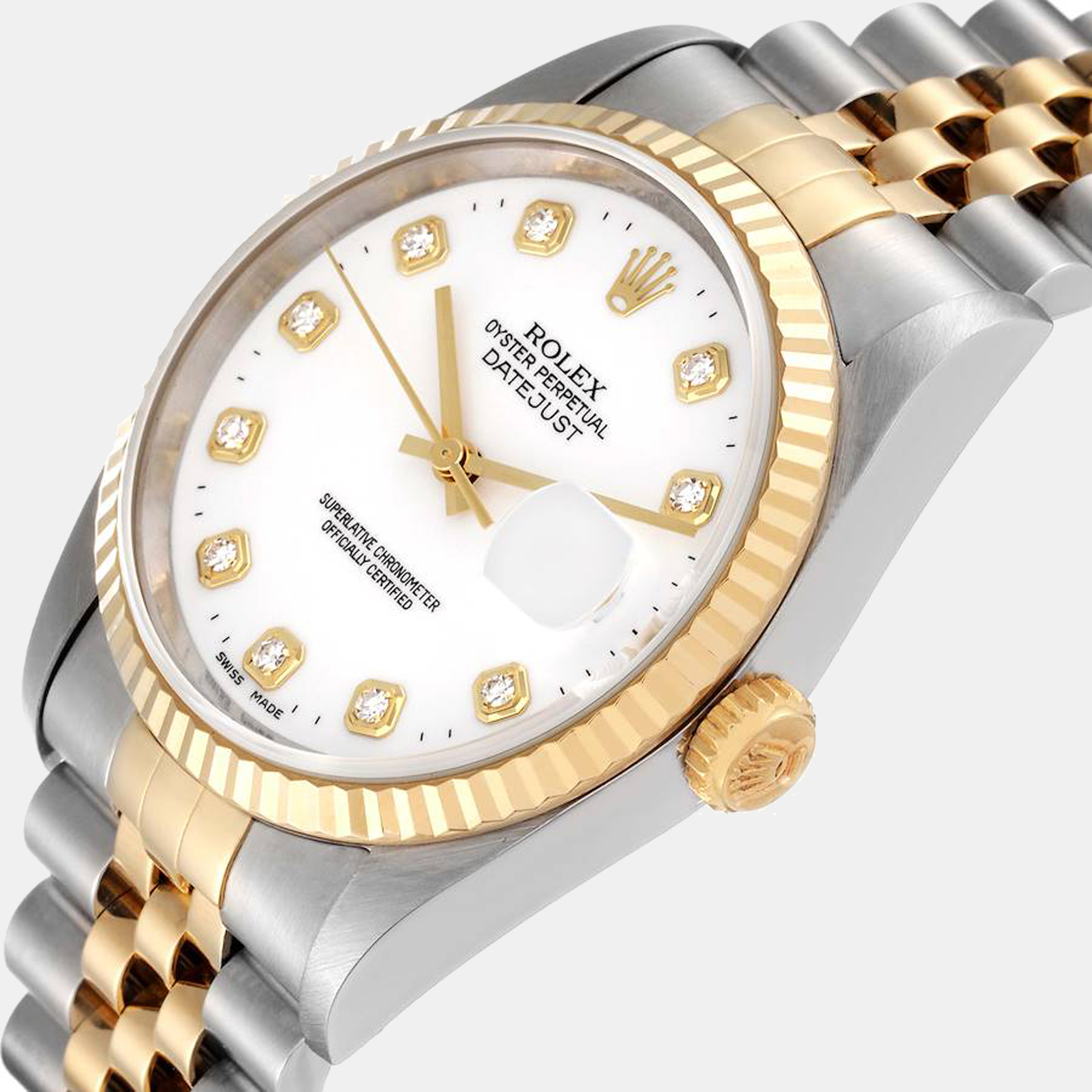 Rolex Datejust Steel Yellow Gold White Diamond Dial Men's Watch 16233