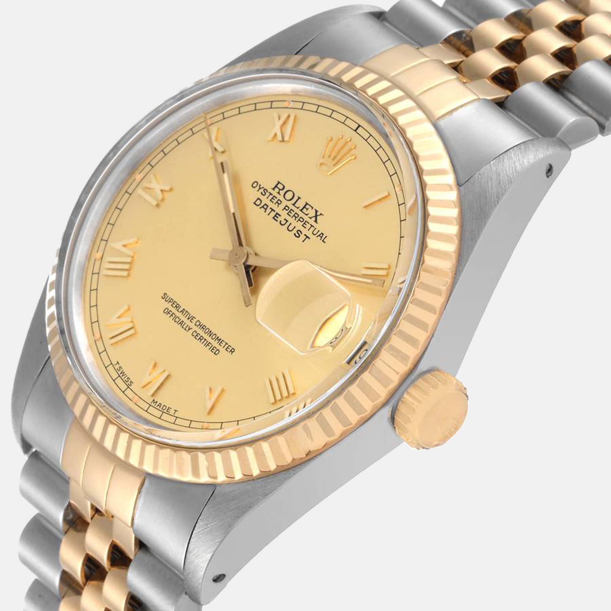 

Rolex Datejust Steel Yellow Gold Roman Dial Vintage Men's Watch 16013