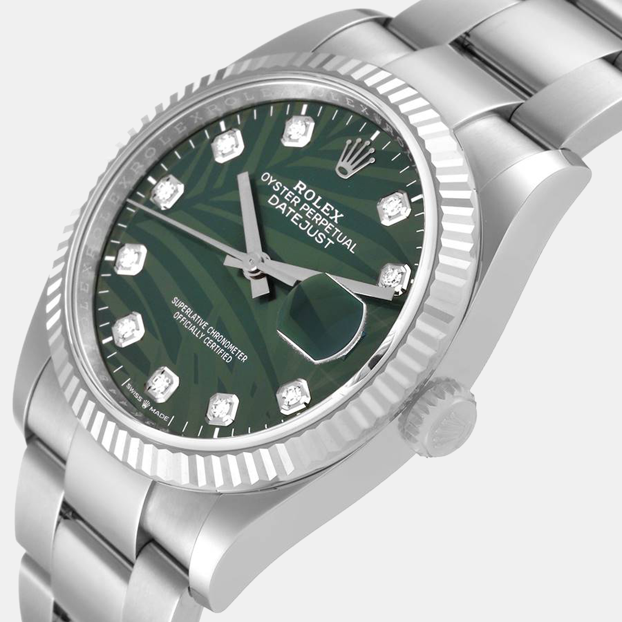 

Rolex Datejust  Olive Green Palm Diamond Dial Men's Watch 126234