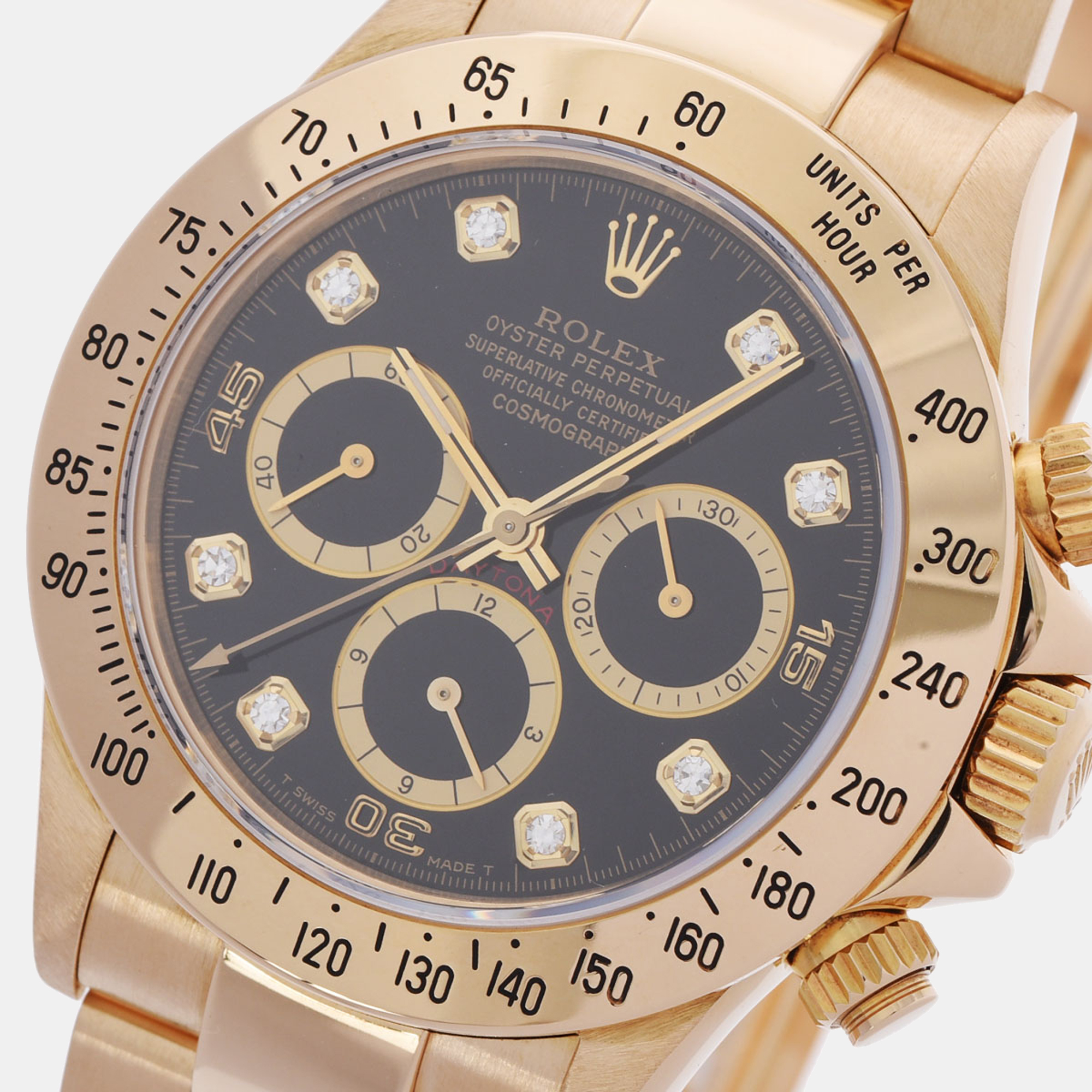 

Rolex Black Diamonds 18K Yellow Gold Cosmograph Daytona 116528G Men's Wristwatch 40 mm