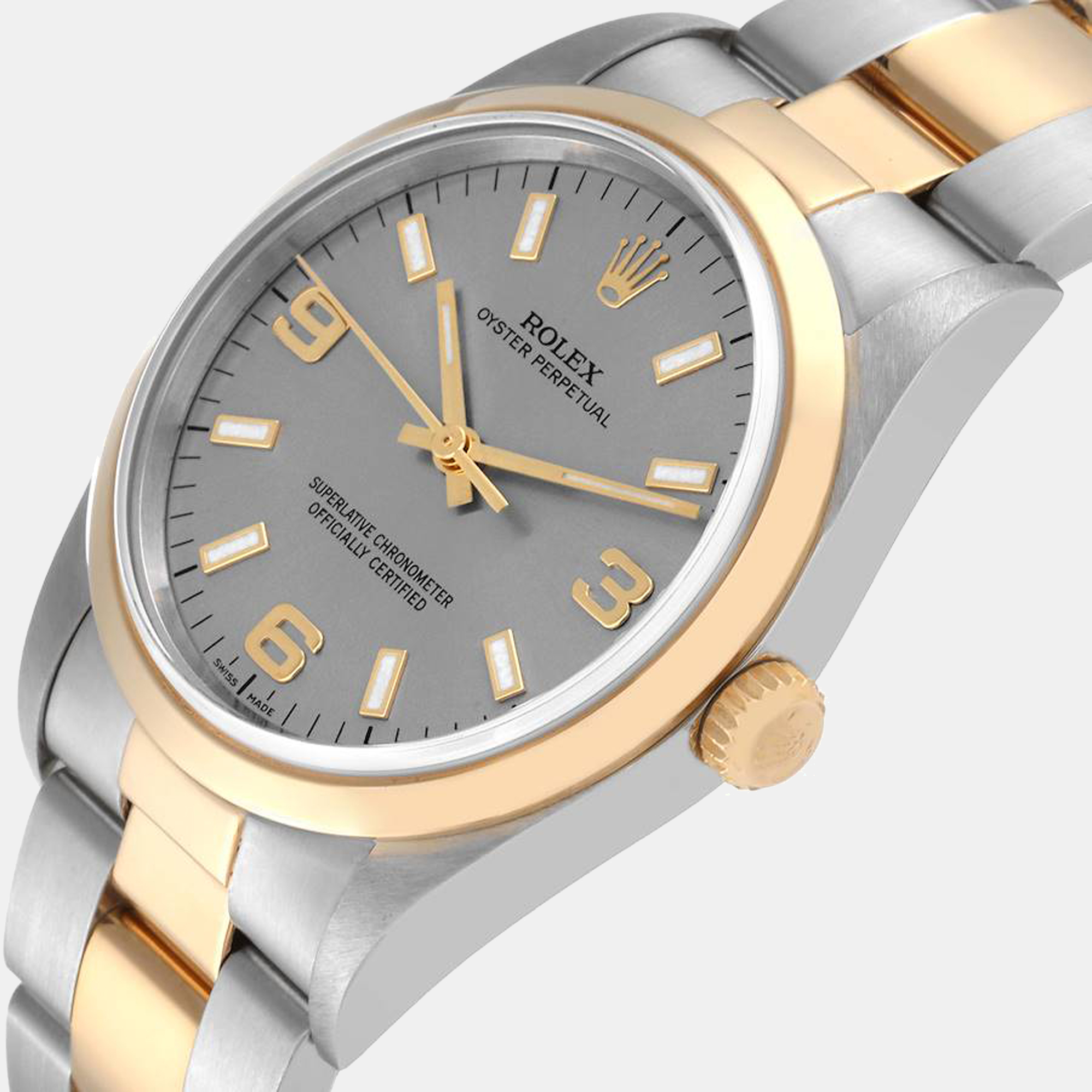 

Rolex Oyster Perpetual Steel Yellow Gold Slate Dial Mens Watch 14203, Grey