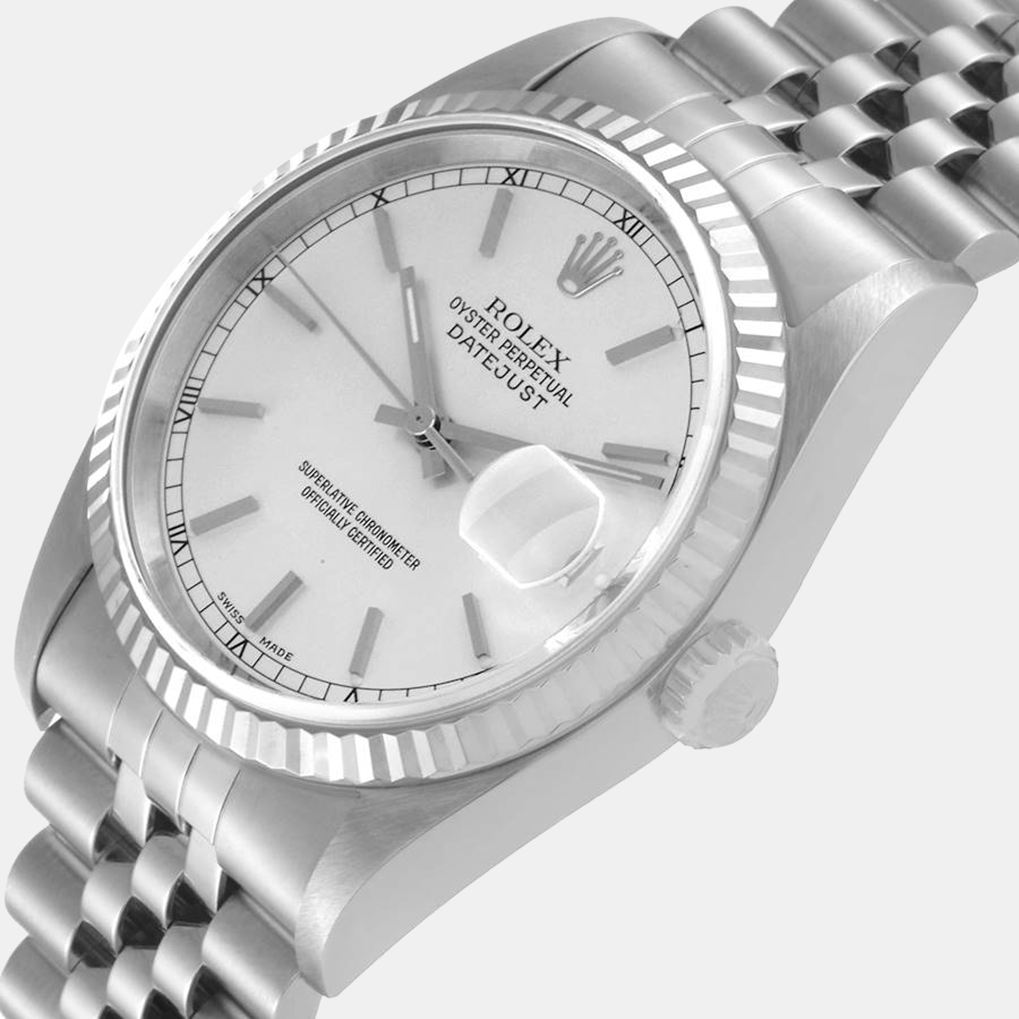 

Rolex Datejust 36 Steel White Gold Silver Dial Mens Watch 16234