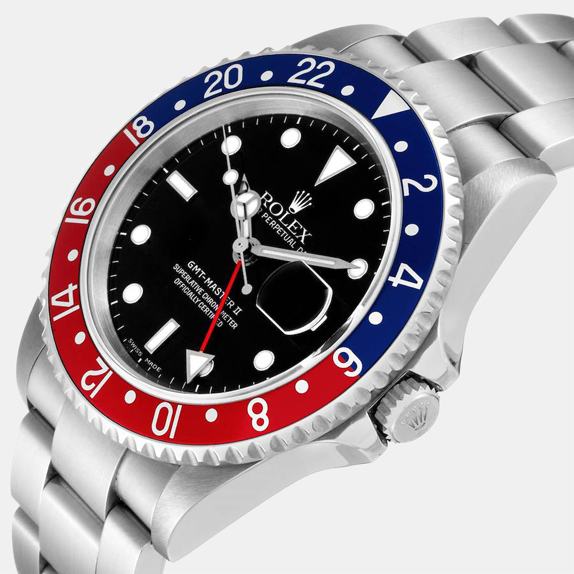 

Rolex GMT Master II Blue Red Pepsi Dial Mens Watch 16710, Black