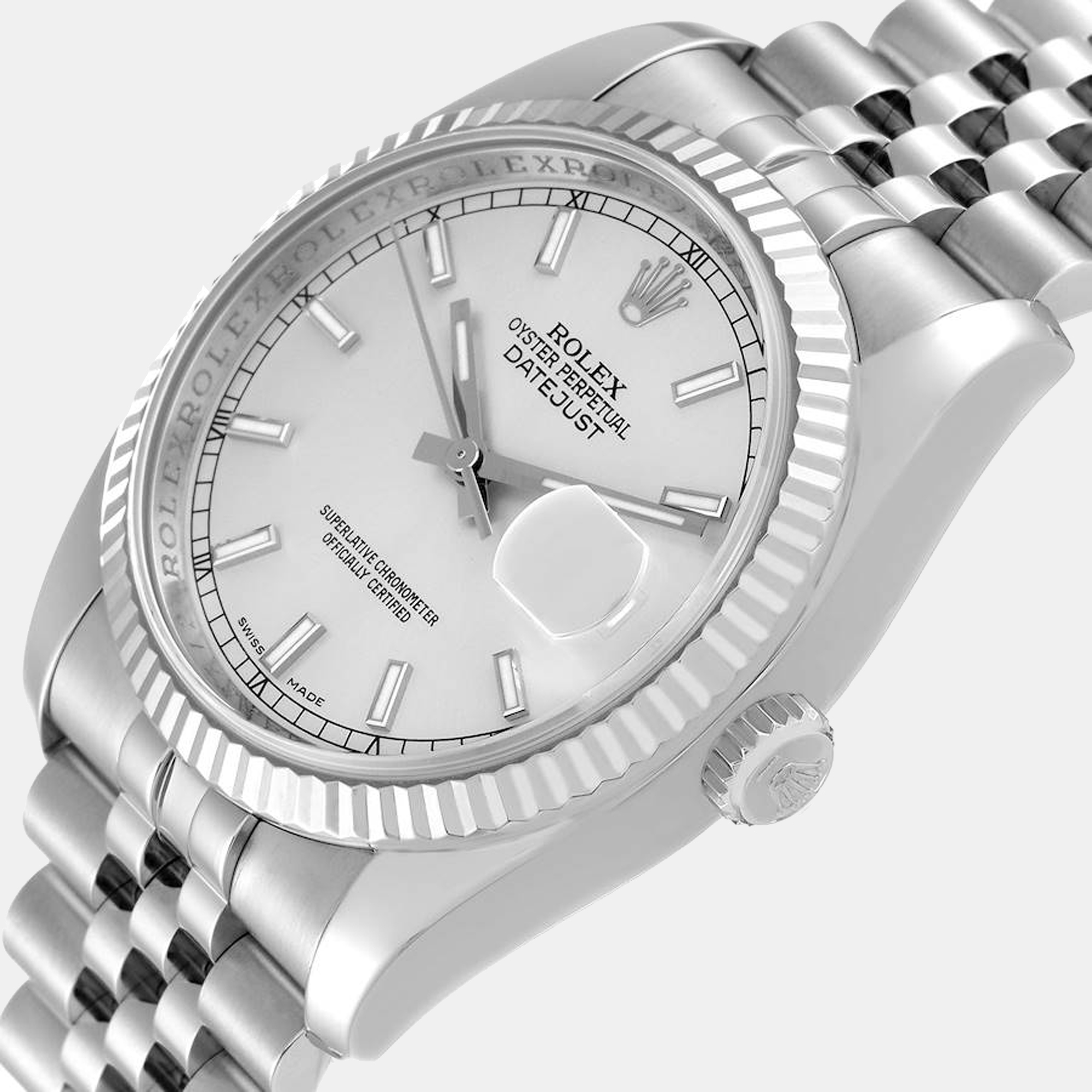 

Rolex Datejust Steel White Gold Silver Dial Mens Watch 116234