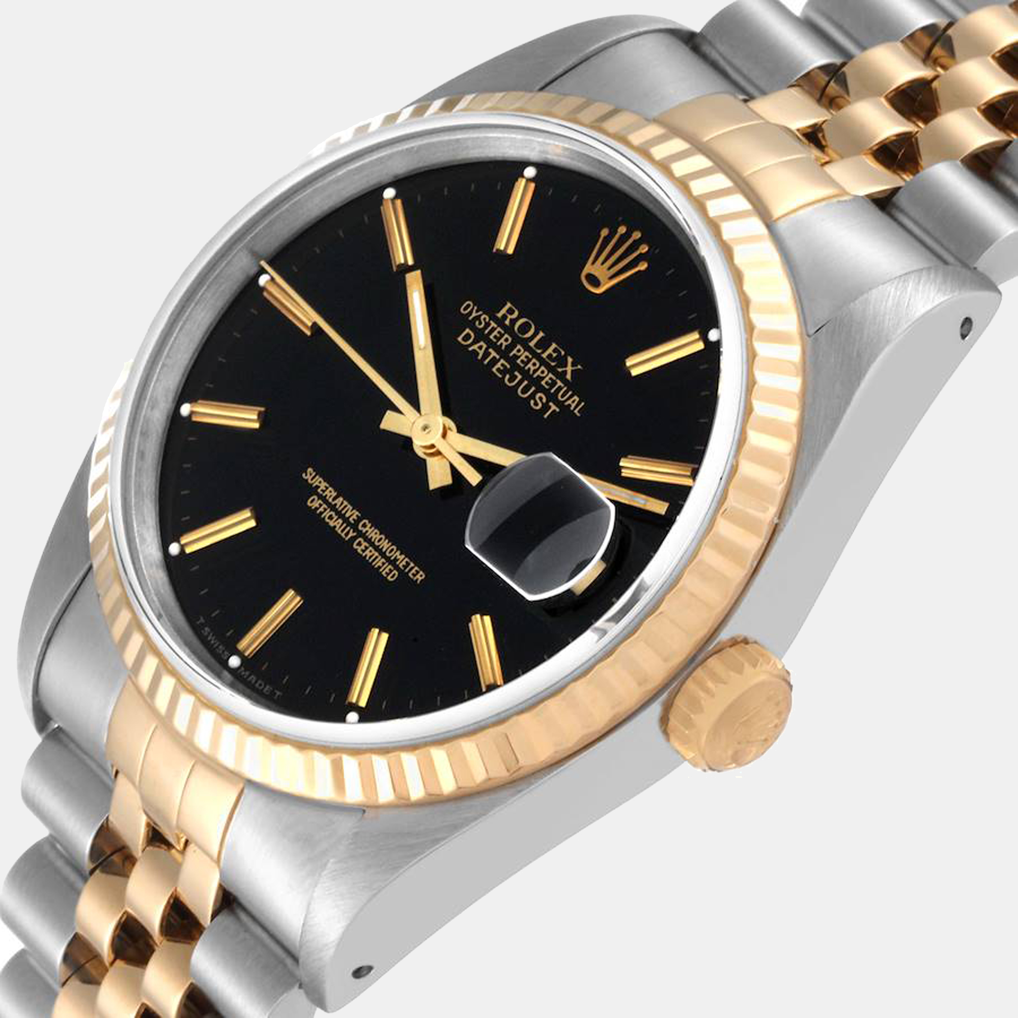 

Rolex Datejust Steel Yellow Gold Black Dial Mens Watch 16233